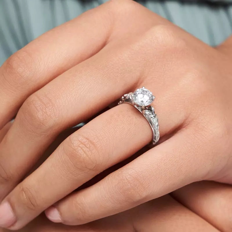 14k Gold Lab Diamond Vintage Inspired Engagement Ring
