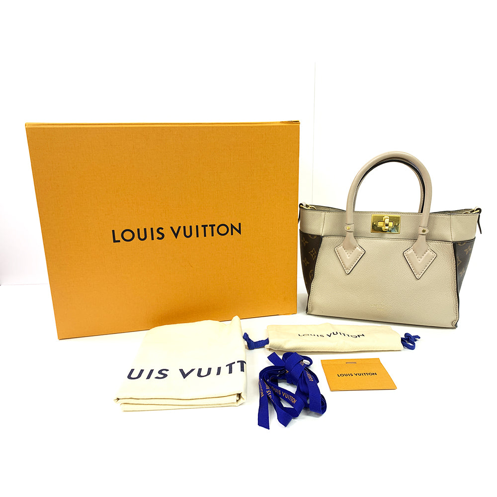 LOUIS VUITTON On My Side PM Tote Bag, Greige, Calf Leather, Gold Hardware