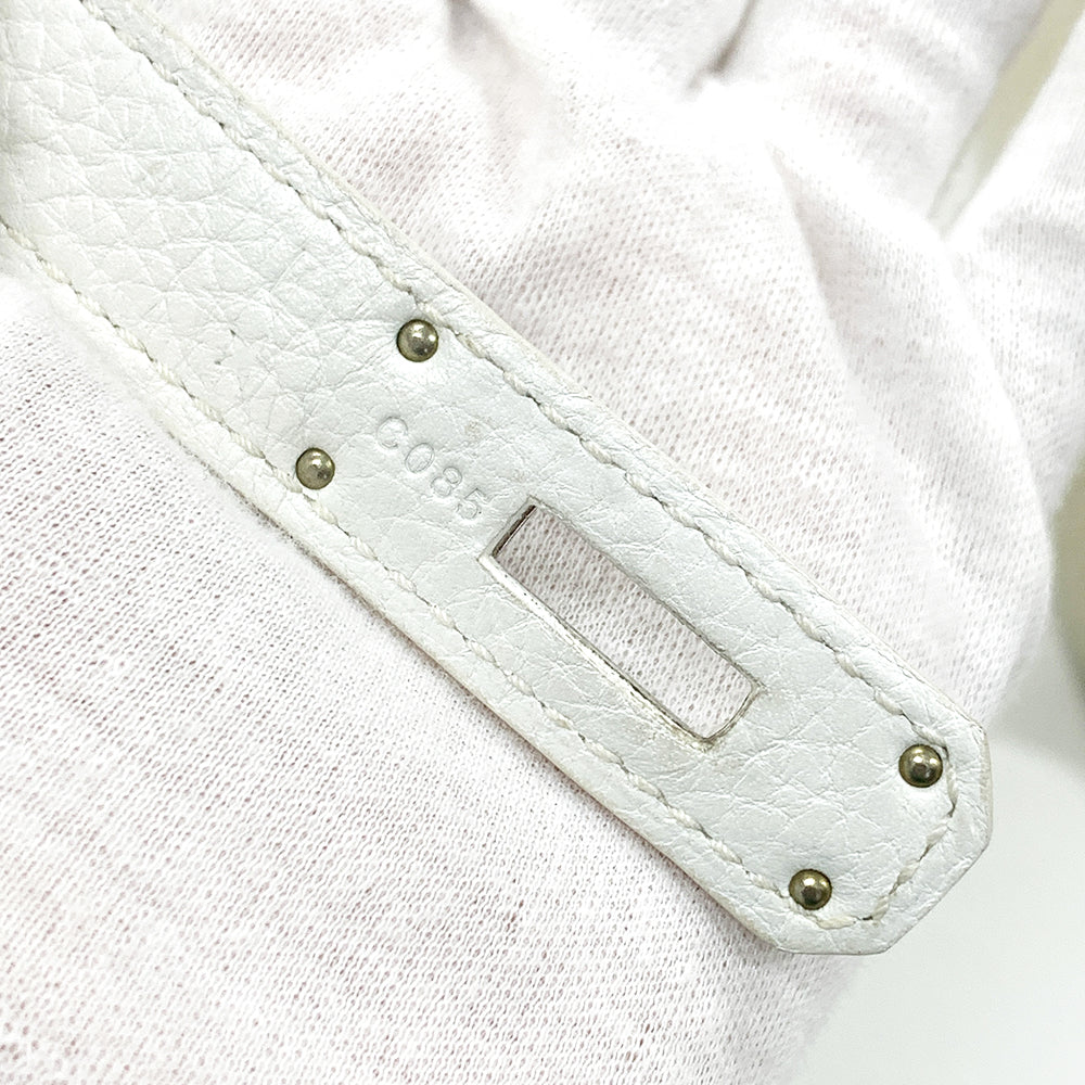 HERMES Kelly 32cm, White, Togo Leather, Palladium Hardware