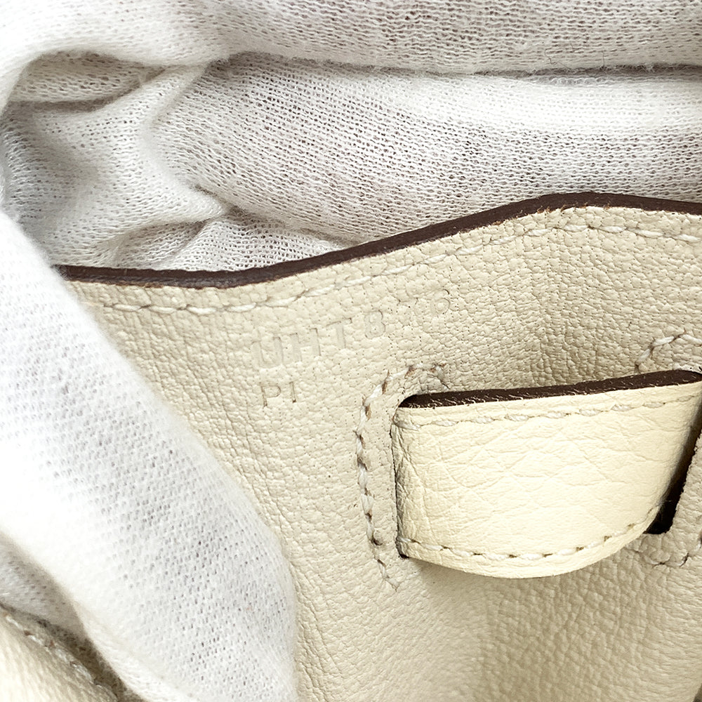 HERMES Kelly 28cm, White, Togo Leather, Paladium Hardware