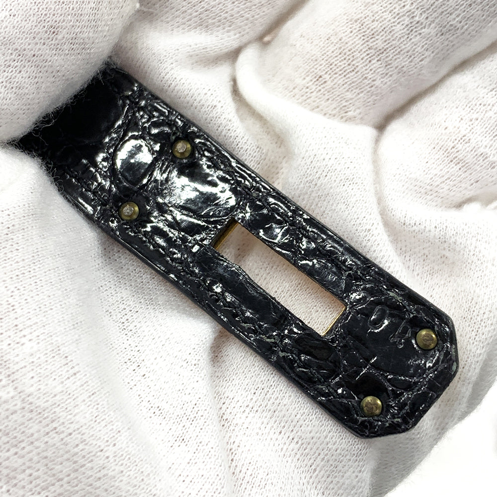 HERMES Kelly 32cm, Black, Porosas Leather, Gold Hardware