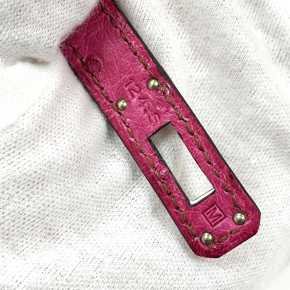 HERMES pochette Kelly 22cm, Pink, Ostrich Leather, Palladium Hardware