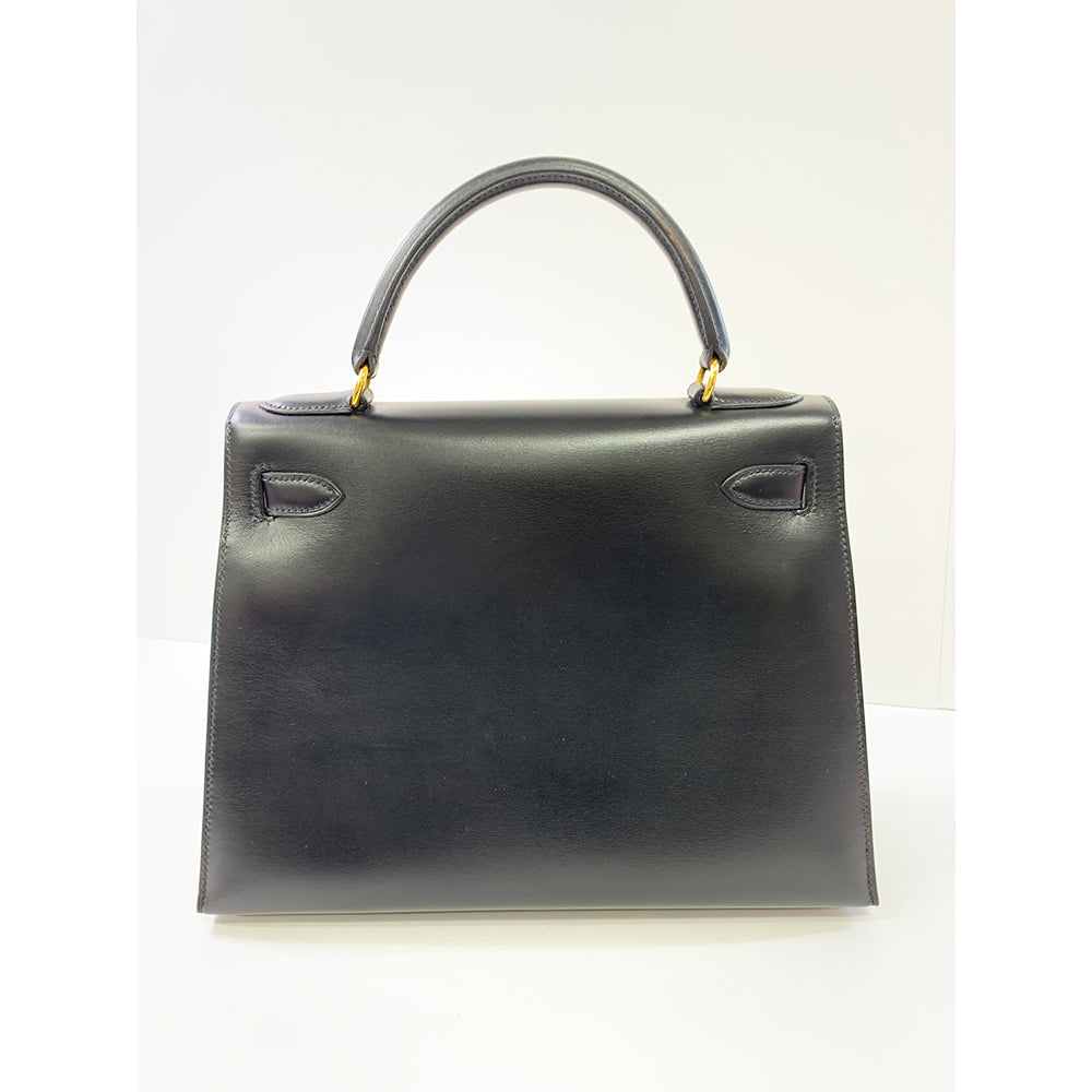 HERMES Kelly 28cm, Black, Calf Leather, Gold Hardware