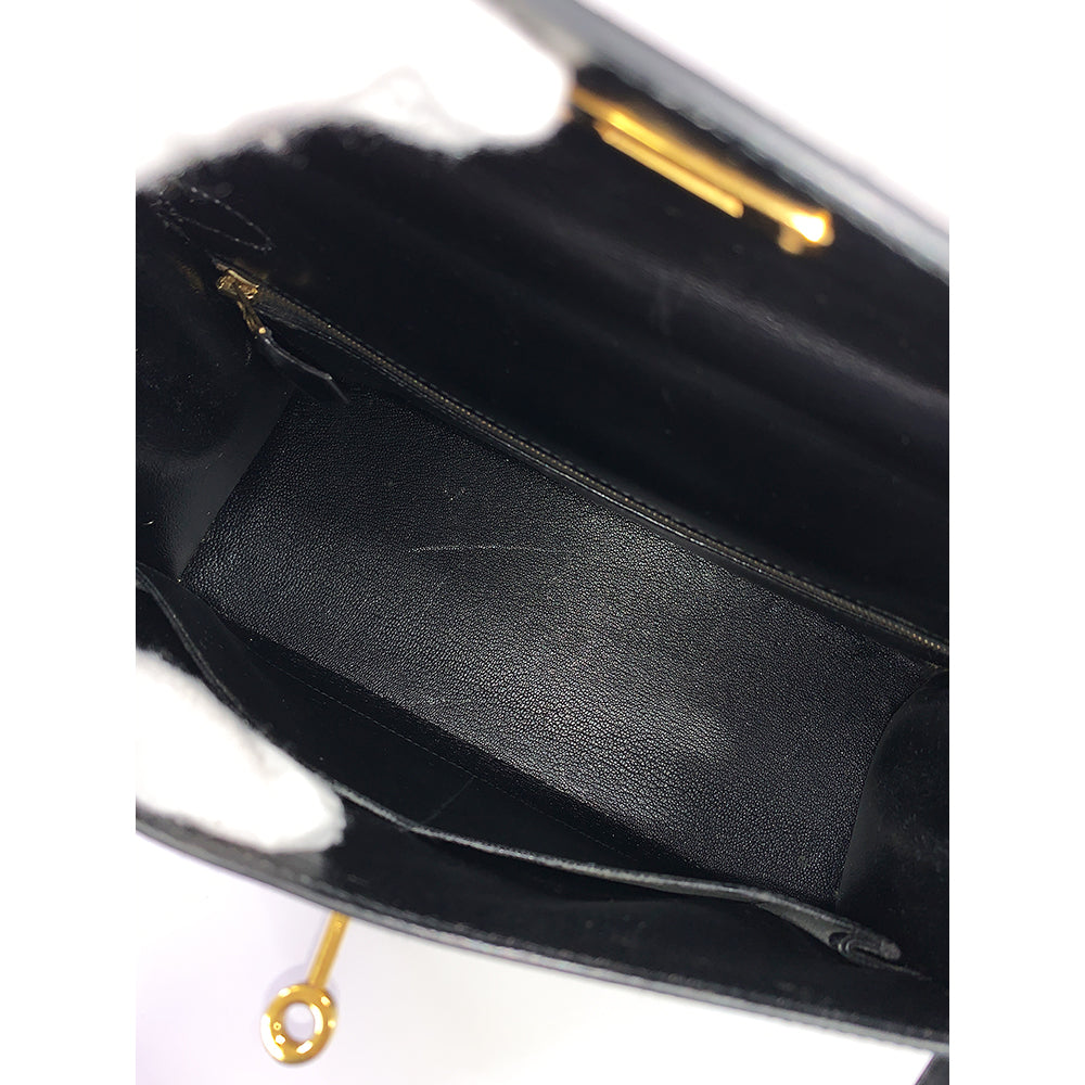 HERMES Kelly 28cm, Black, Calf Leather, Gold Hardware