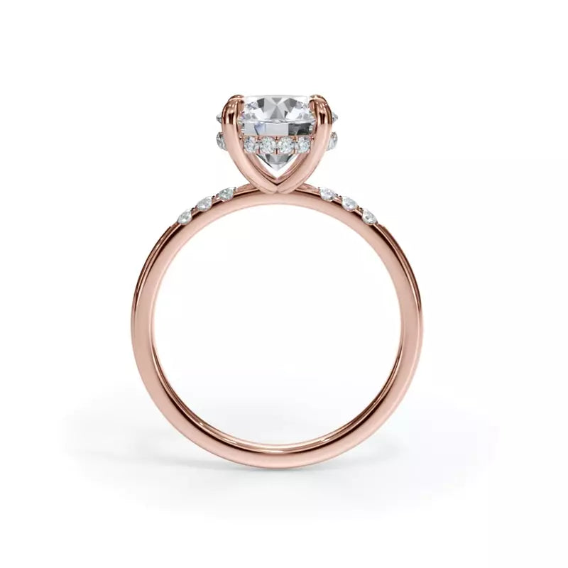 14k Gold Lab Diamond Trio Pave Hidden Halo Engagement Ring