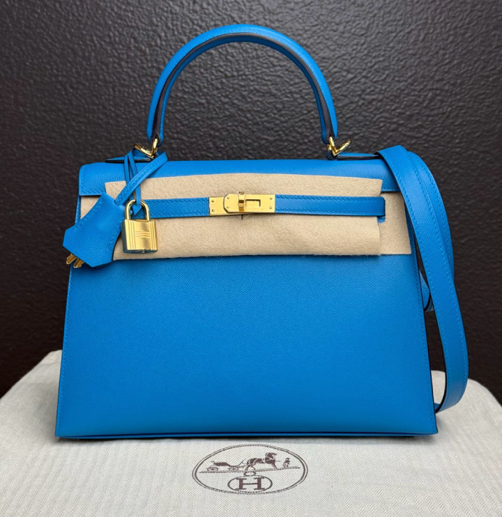 Hermes Kelly 25 Madame Blue Frida Gold Hardware