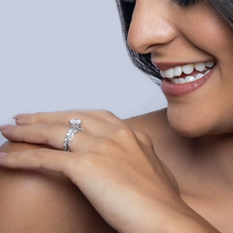 14k Gold Lab Diamond Graduated Pave Engagement Ring