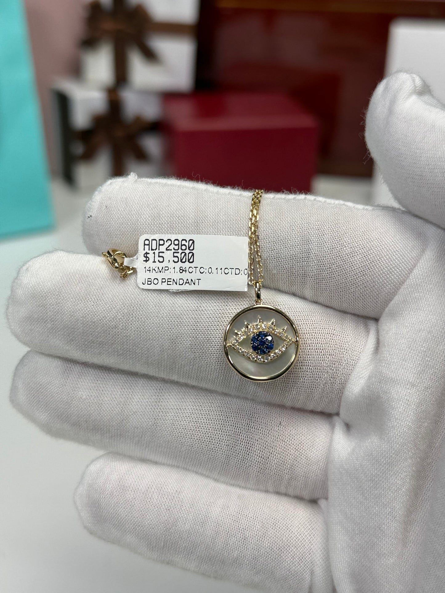 Mother of Pearl Eye 14k Yellow Gold Pendant Necklace