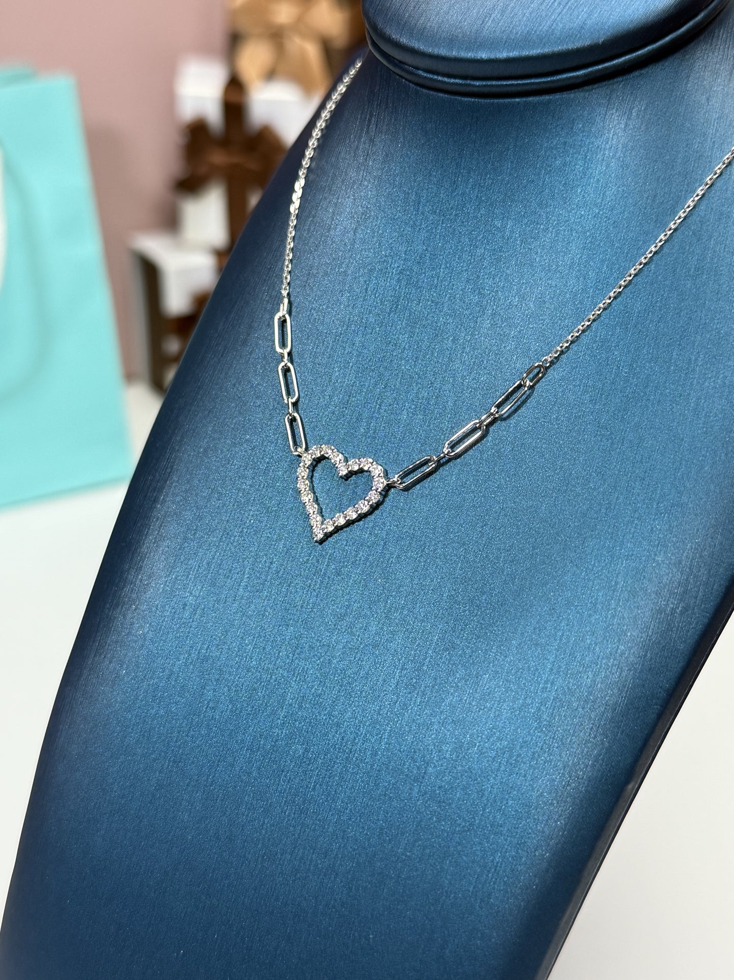 Heart Diamond 14k White gold Necklace