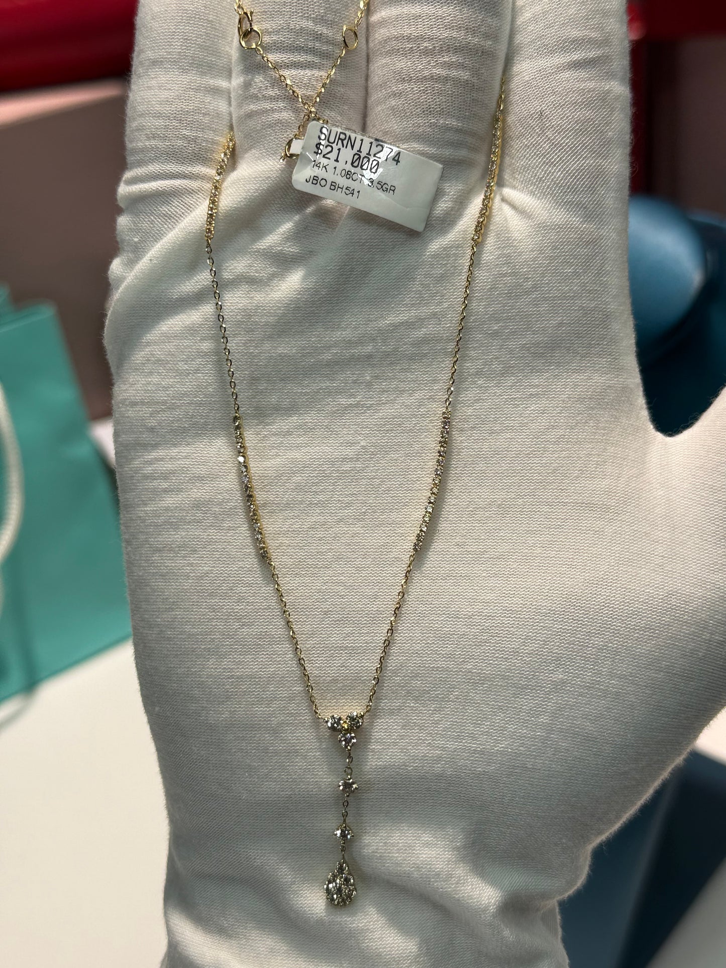 Dangling Teardrop 14k Yellow Gold Diamond Necklace