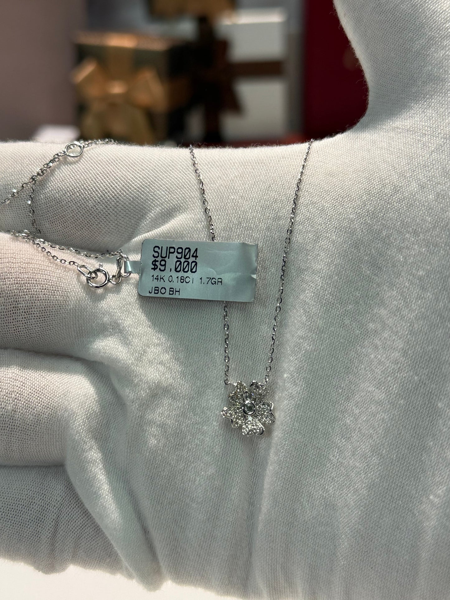 Flower Diamond 14k White Gold Necklace