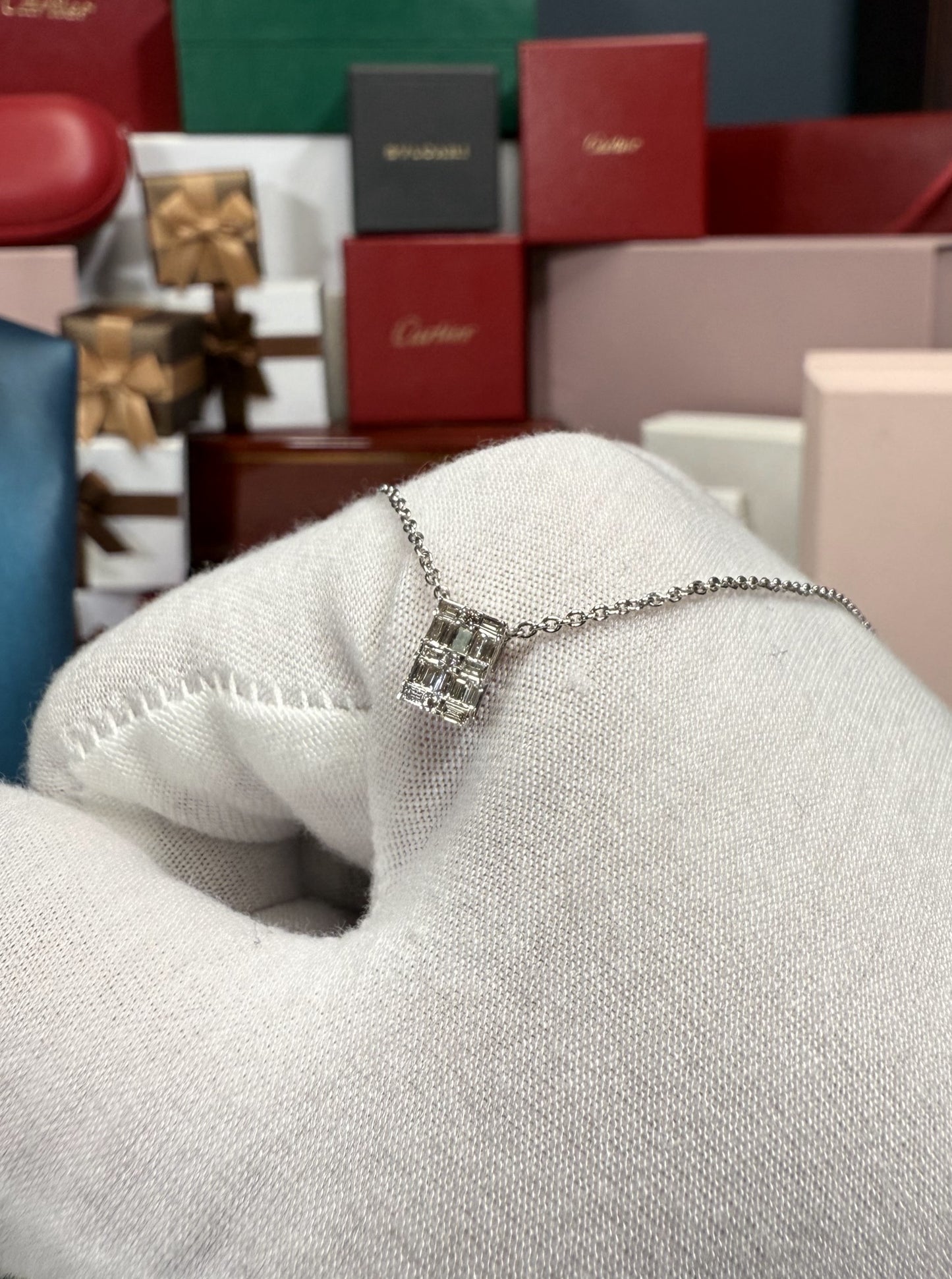 Baguette Diamond Pendant 14k White Gold Necklace