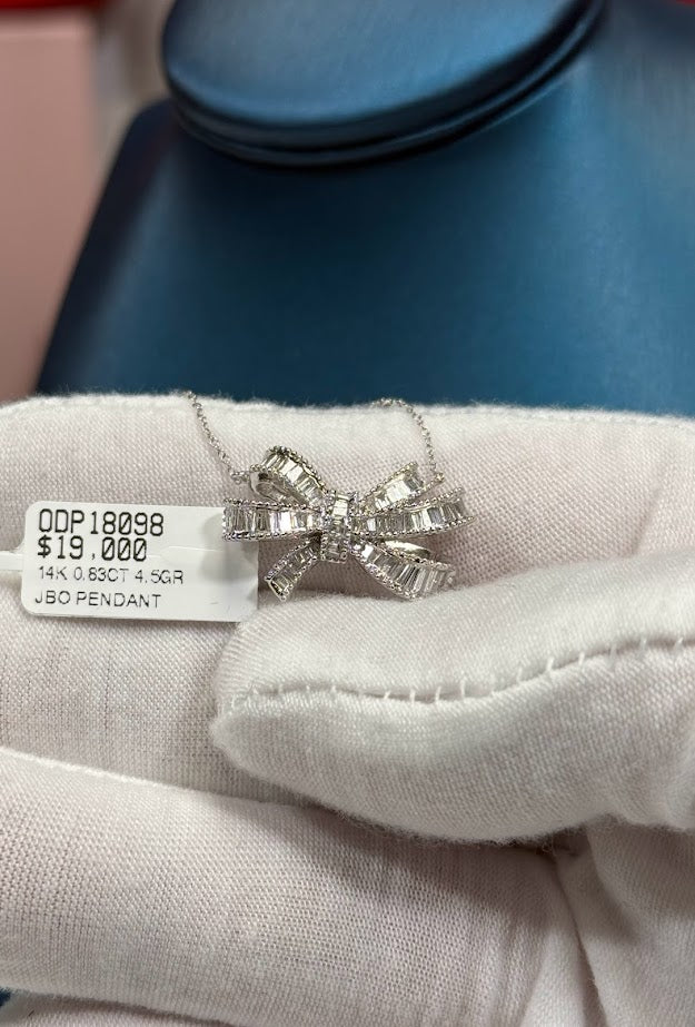 Ribbon Diamond Pendant 14k White Gold Necklace