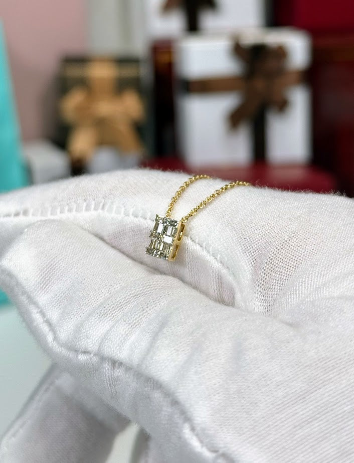 Baguette Diamond Pendant 14k Yellow Gold Necklace