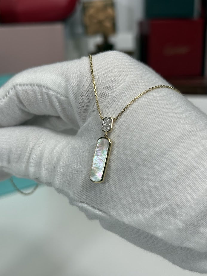 Dangling Mother of Pearl 14k Yellow Gold Necklace