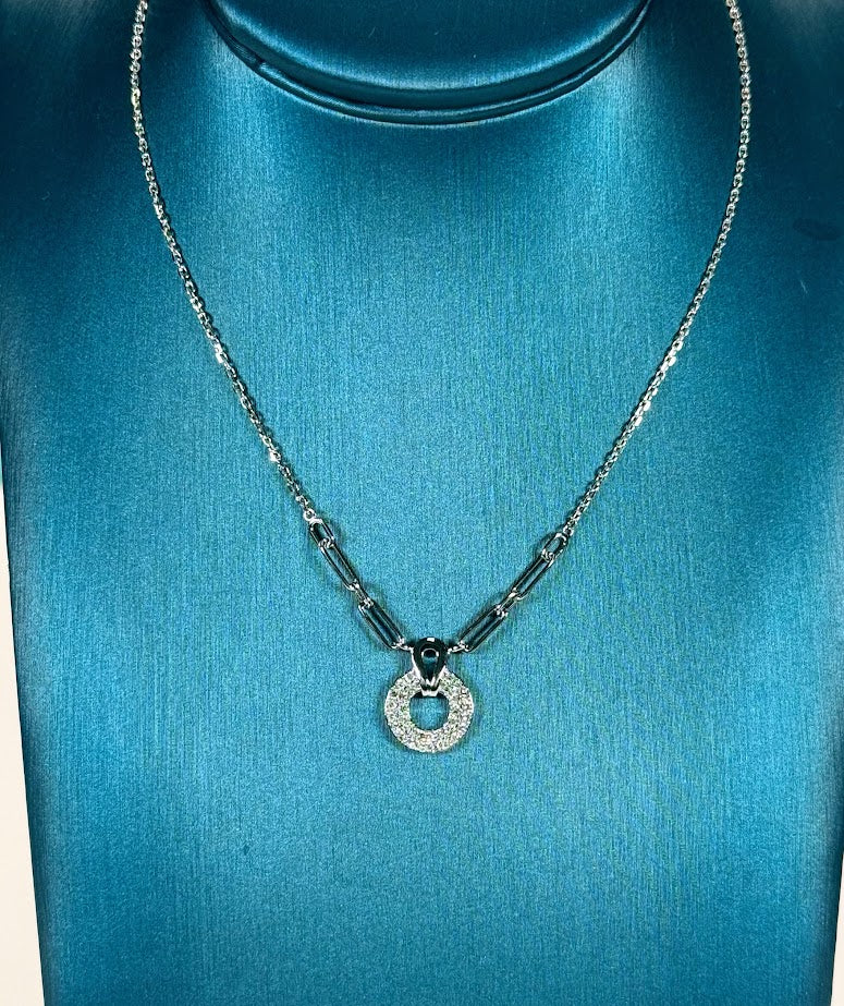 Diamond Circle Pandent 14k White Gold Necklace