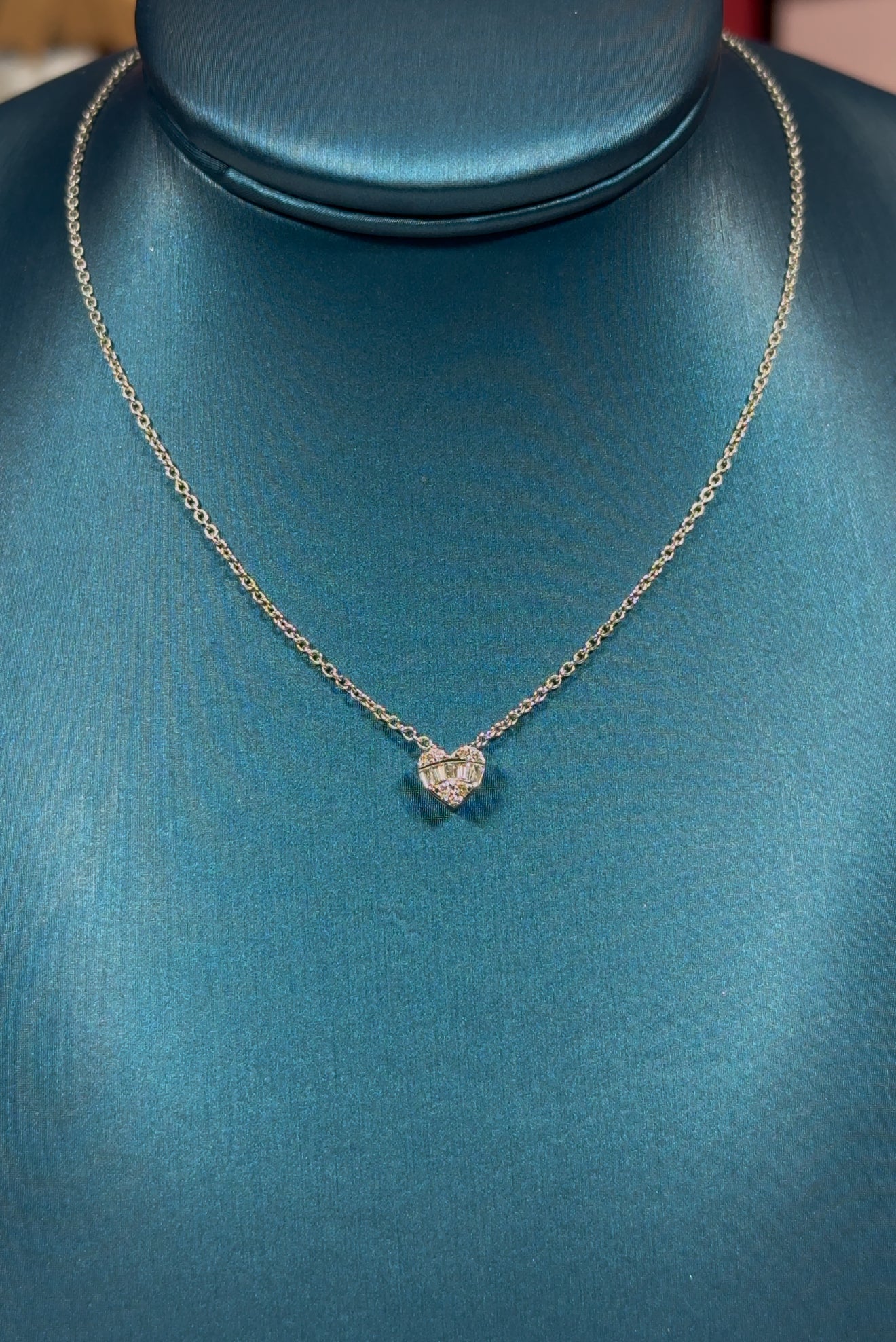 Baguette Diamond Heart Pendant 14k White Gold Necklace
