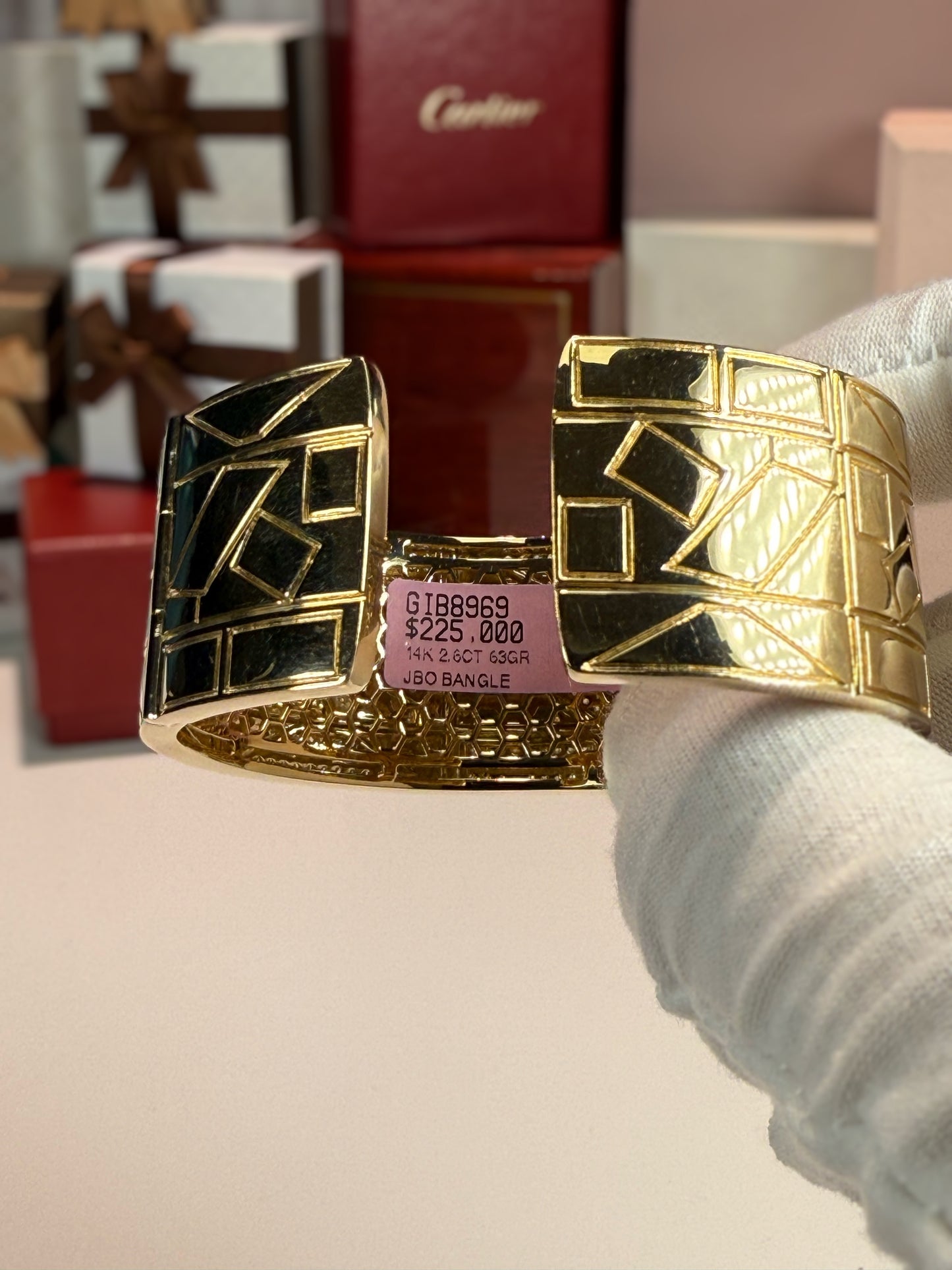 Geometric Shape Diamond and 14k Yellow Gold Bangle