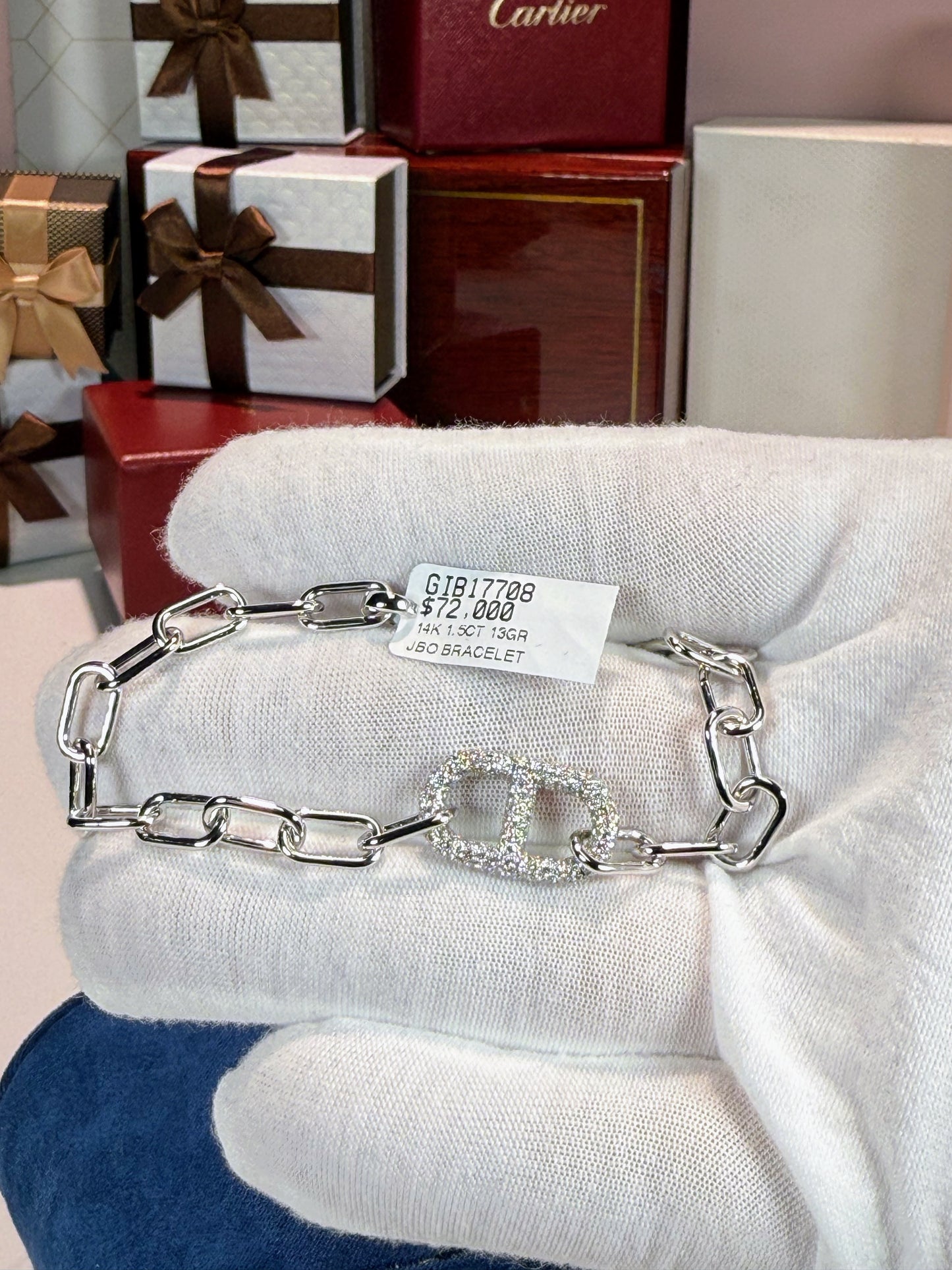 Hermes Style 14k White Gold Diamond Bracelet
