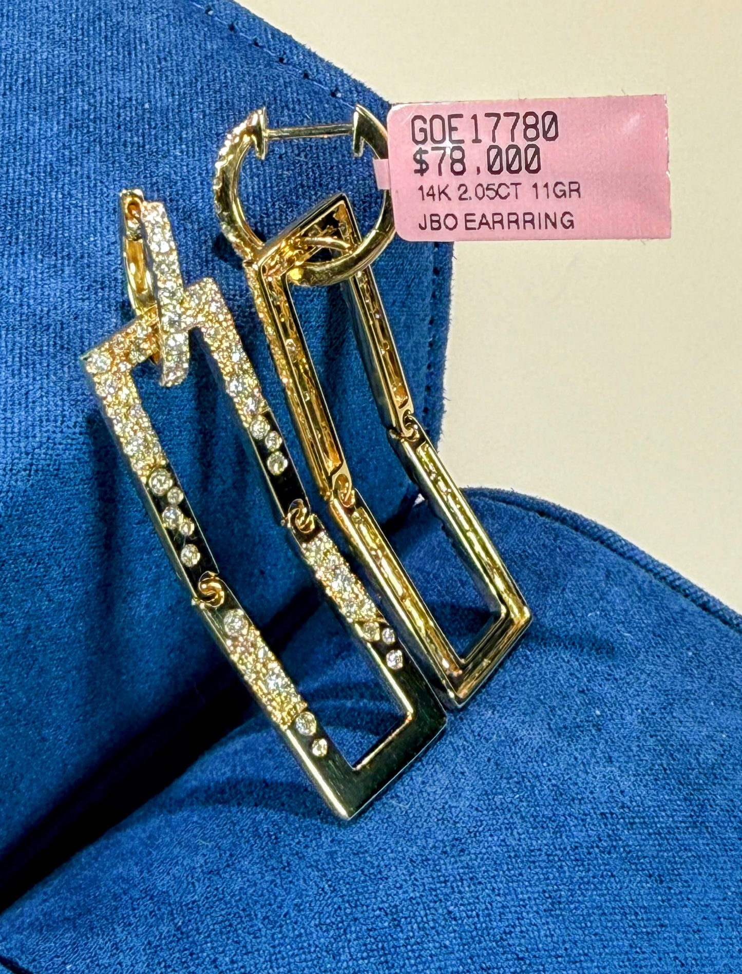 Dangling Rectangle Diamond 14k Yellow Gold Earrings