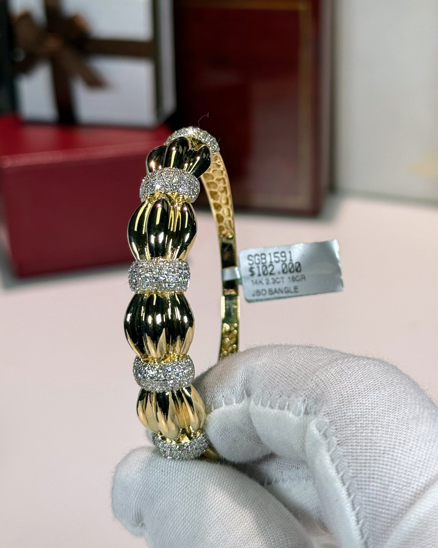 Pumpkin Design 14k Yellow Gold Diamond Bangle