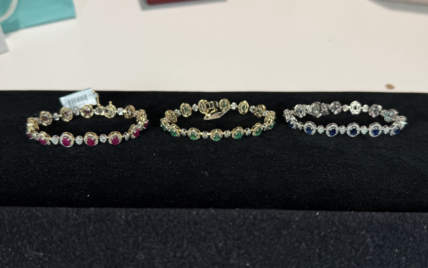 Sapphire and Diamond 14k White Gold Halo Bracelet