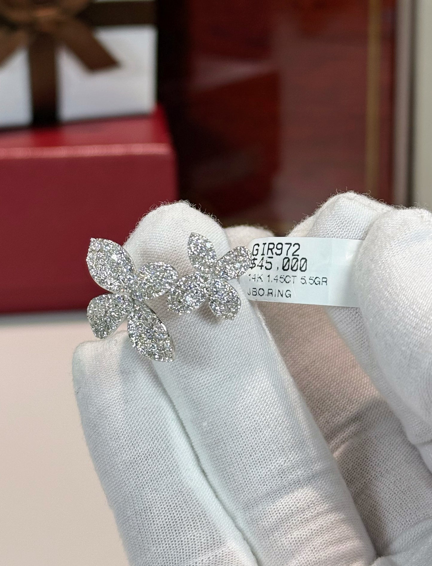 Double Diamond Flower 14k White Gold Ring