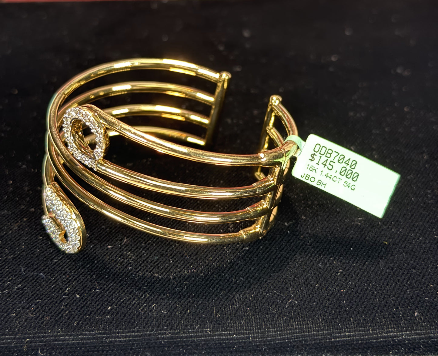 Three Wrap Safety Pin 18k Yellow Gold Diamond Bangle