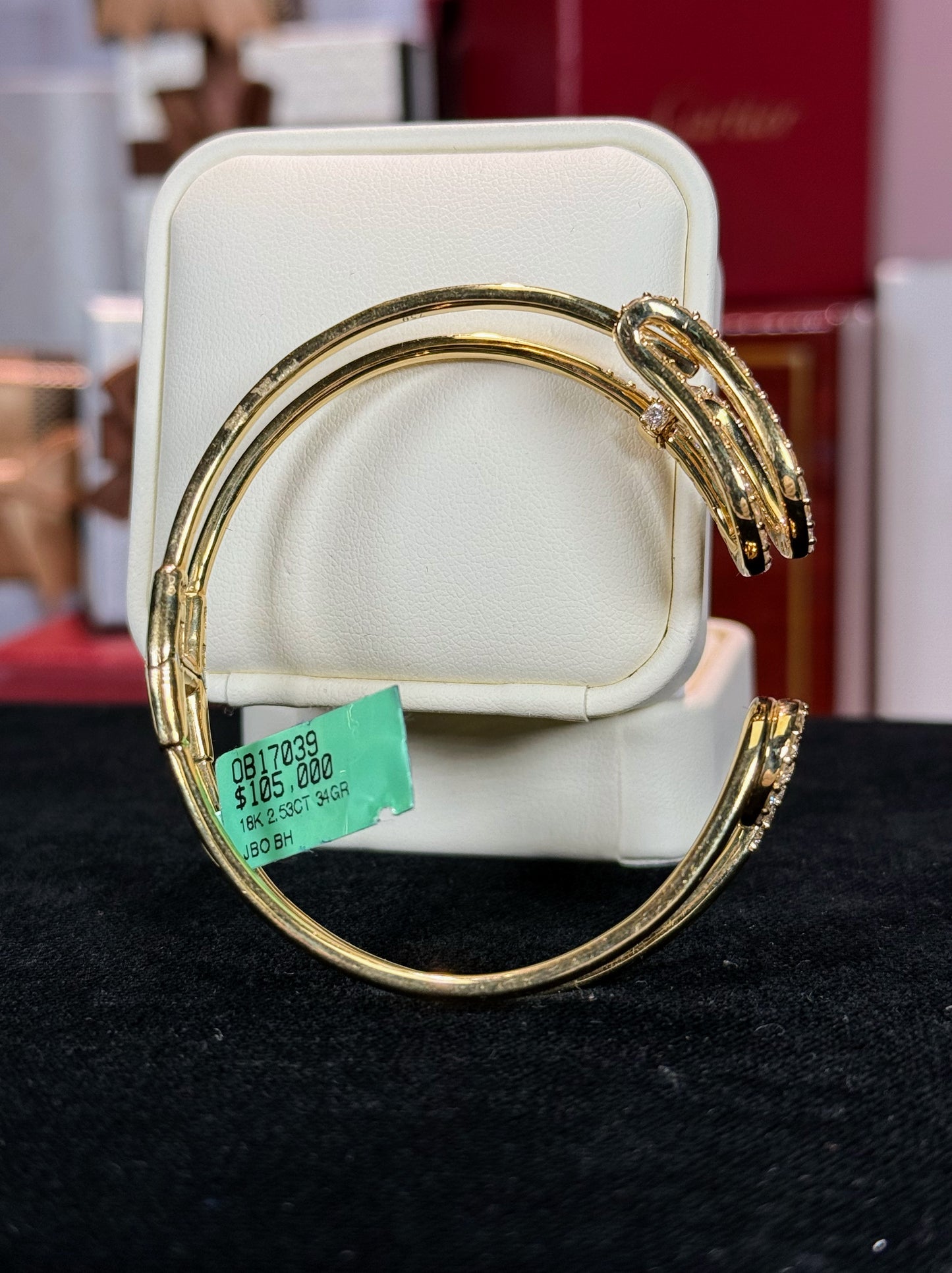Open Safety Pin 18k Yellow Gold Diamond Bangle