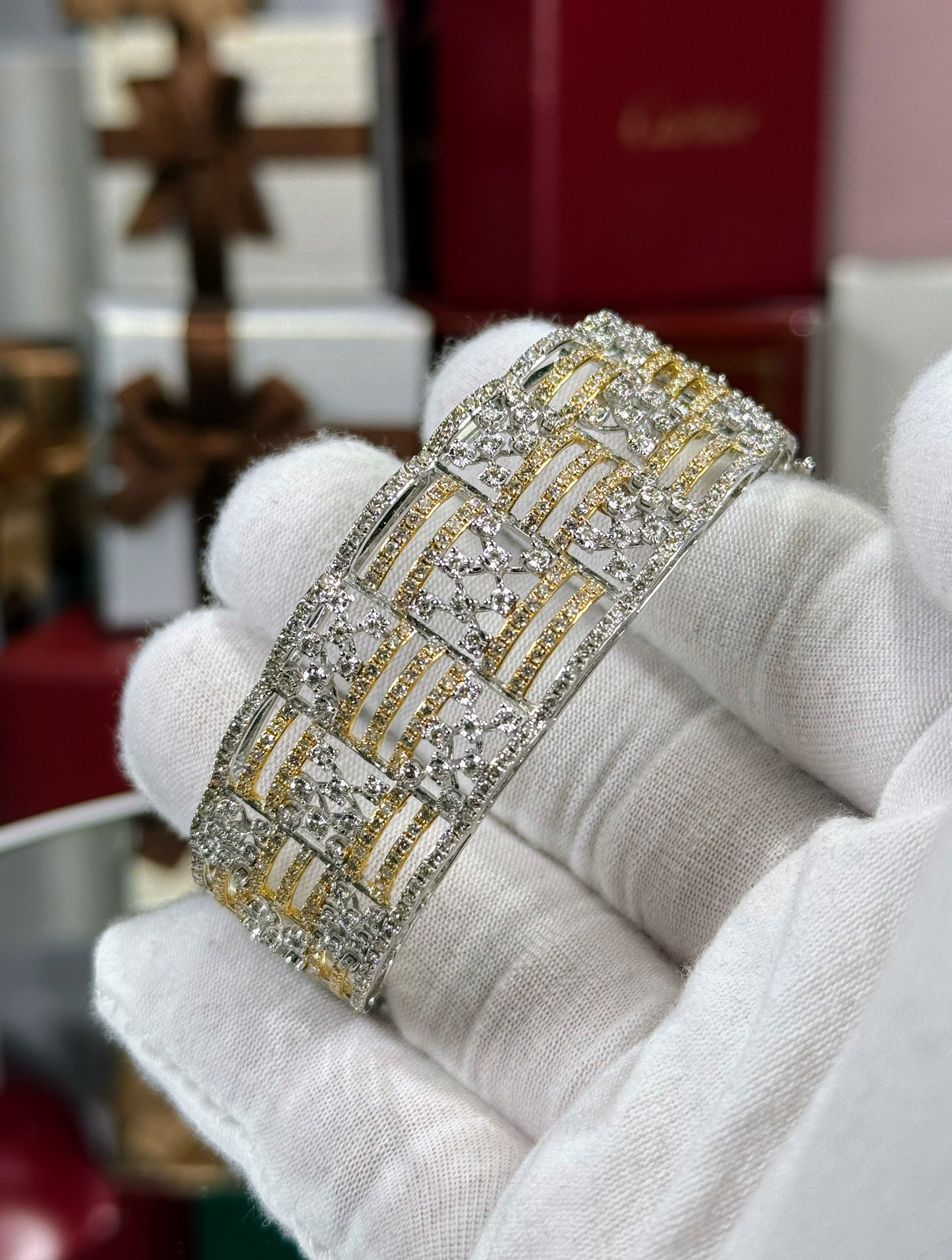 14k Yellow and White Gold Diamond Bangle