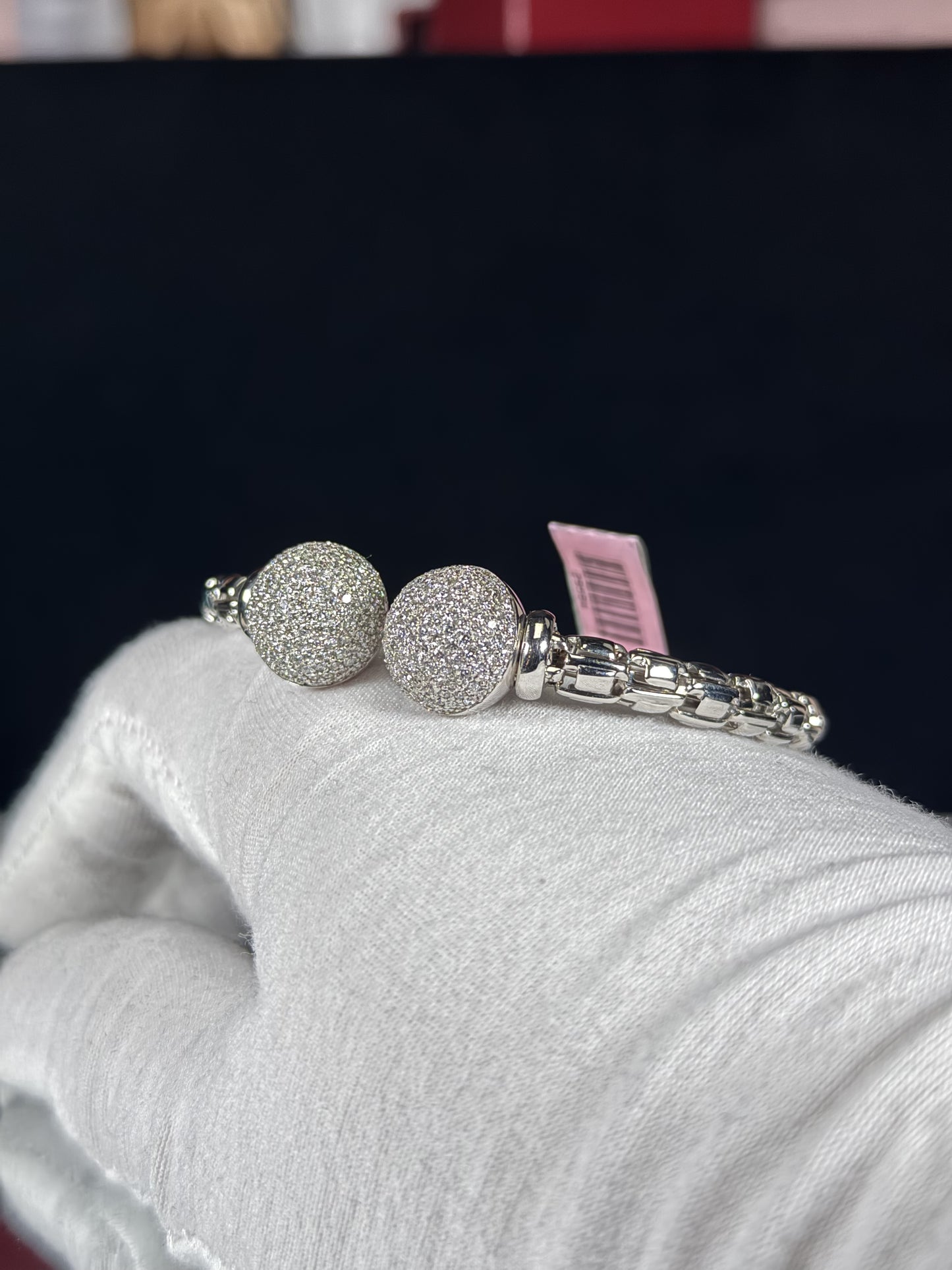 Diamond Spheres Open Cuff 14k White Gold Bracelet