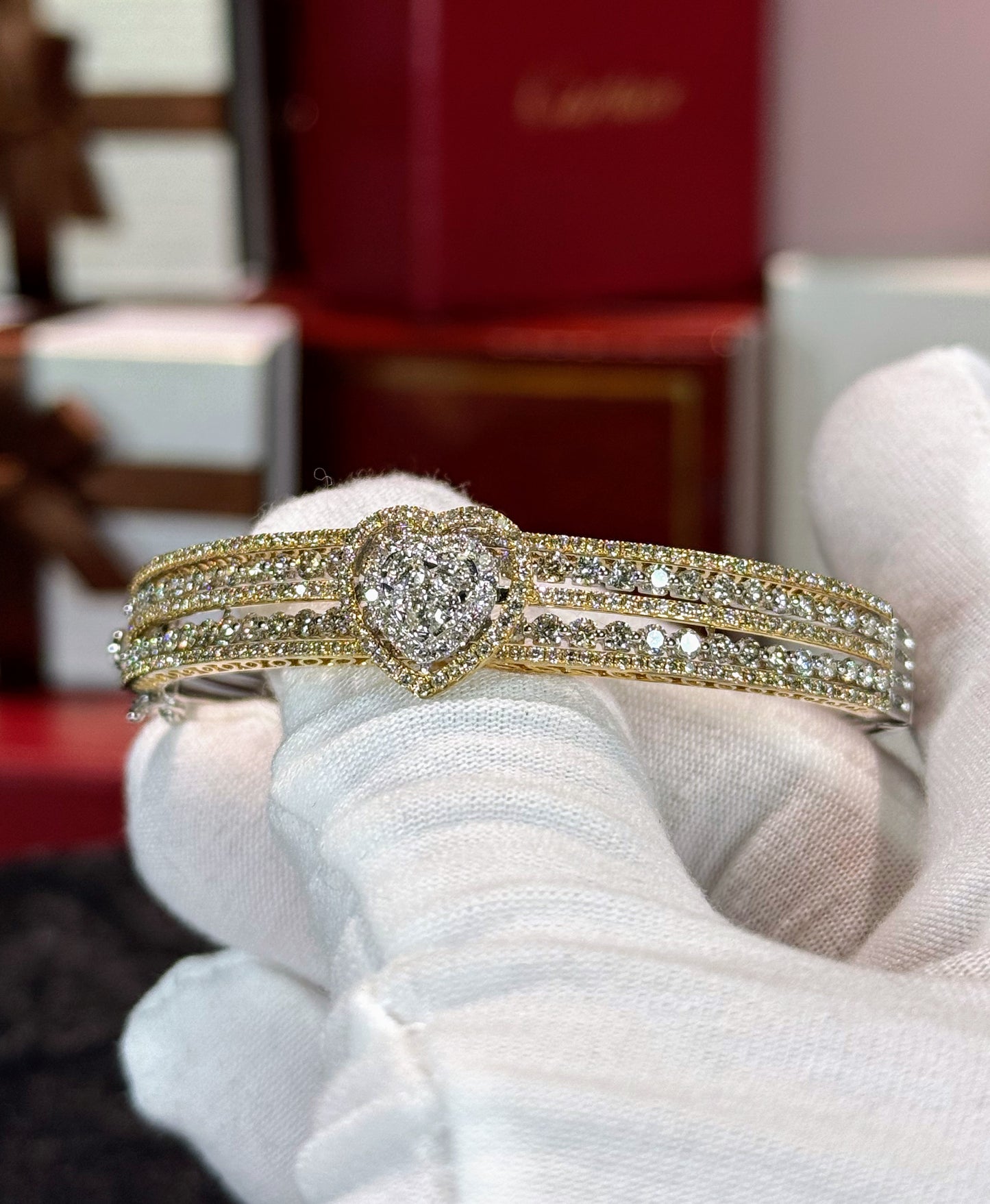 Heart 14k Yellow Gold Diamond Bangle