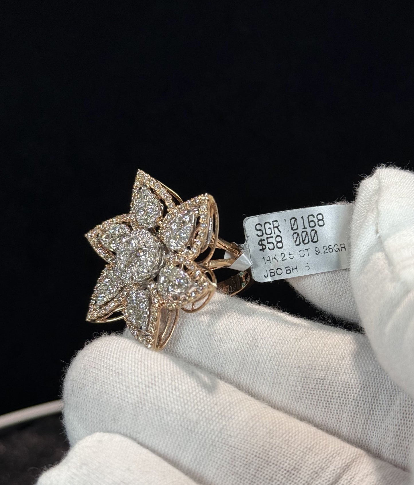Floral Design 14k Rose Gold Diamond Ring
