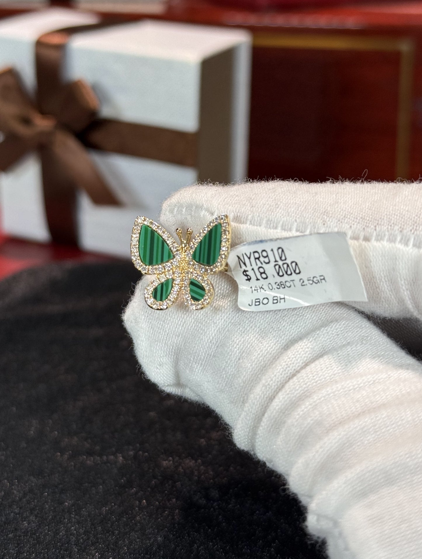 Green Butterfly 14k Yellow Gold Ring