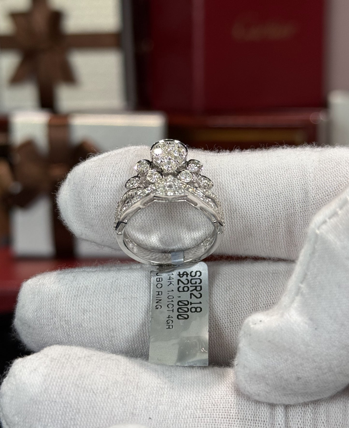 14k White Gold Crown Diamond Ring