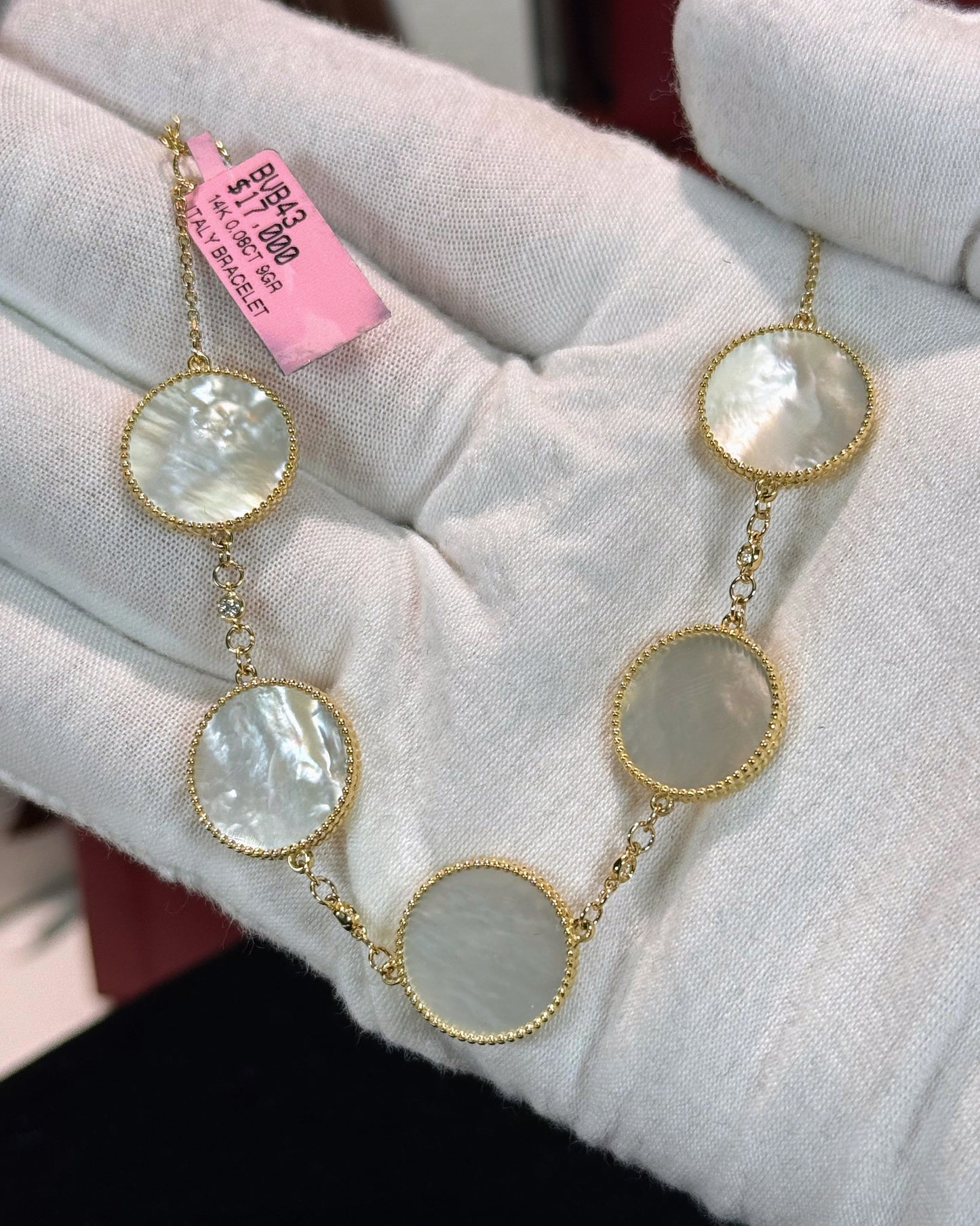 Van Cleef Inspired 14k Yellow Gold Mother of Pearl Bracelet