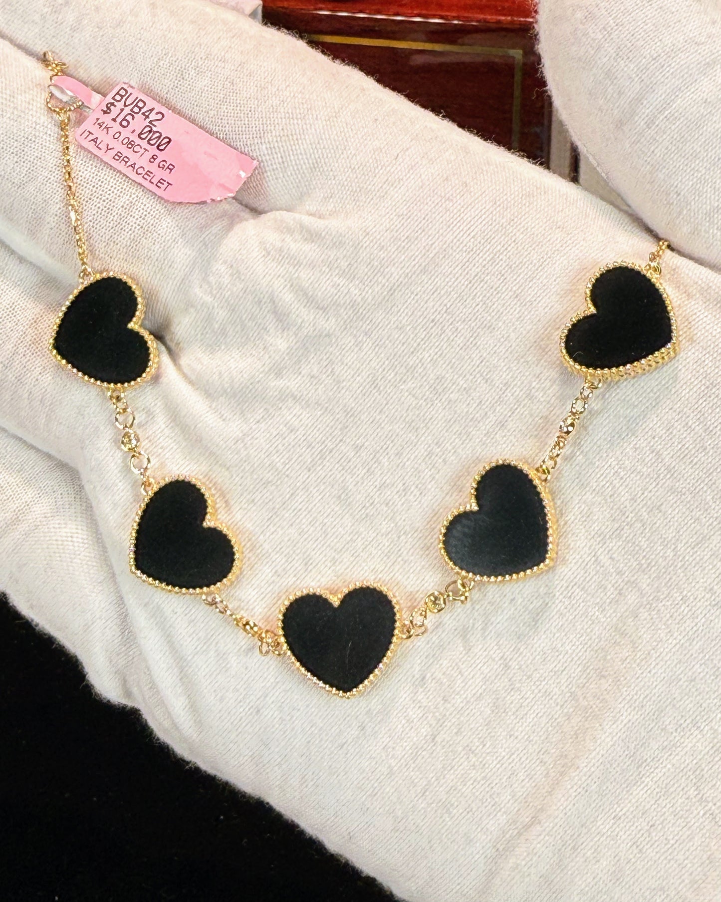 Van Cleef Inspired 14k Yellow Gold Black Onyx Heart Bracelet