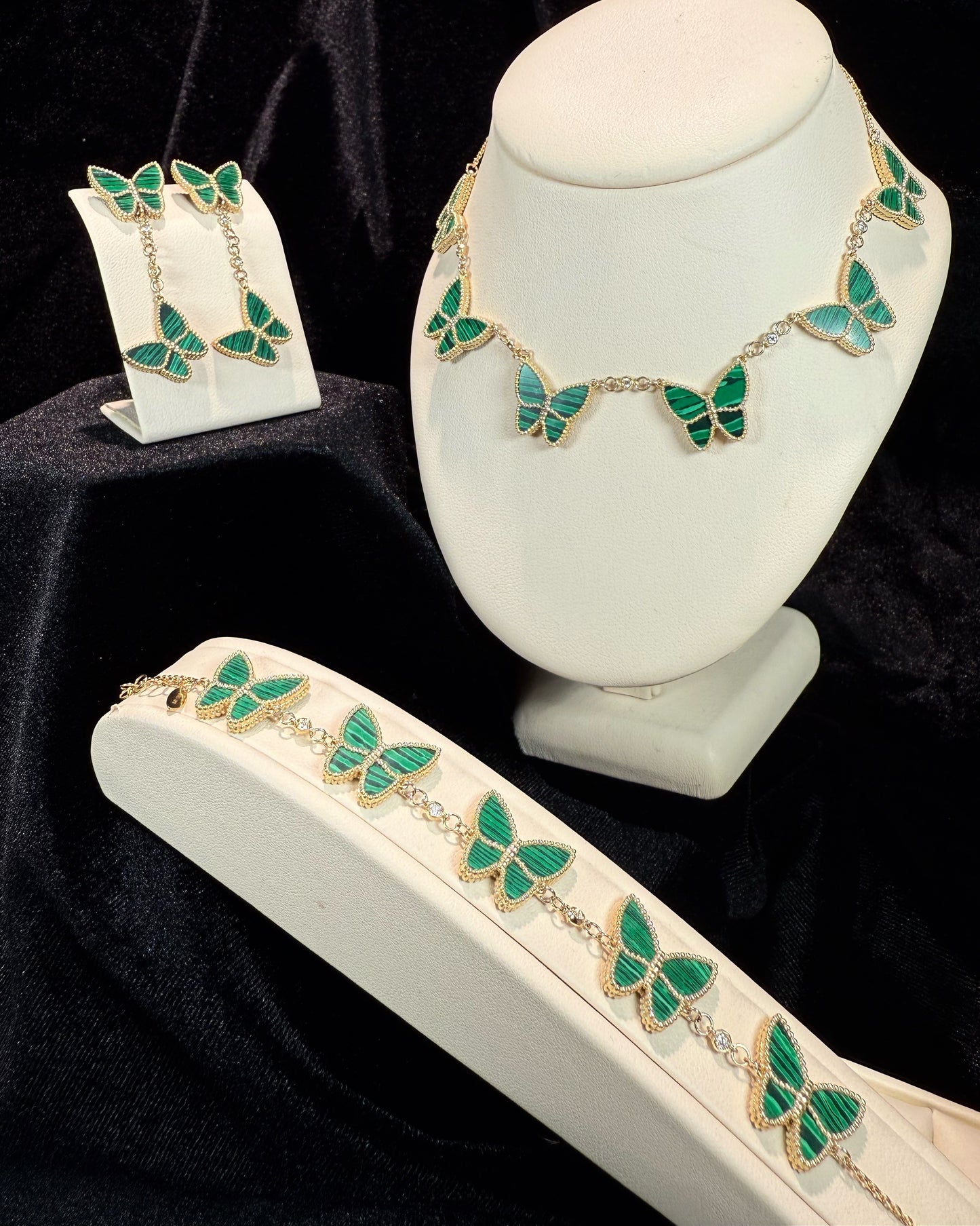 Van Cleef Inspired 14k Yellow Gold Green Malachite Butterfly Bracelet