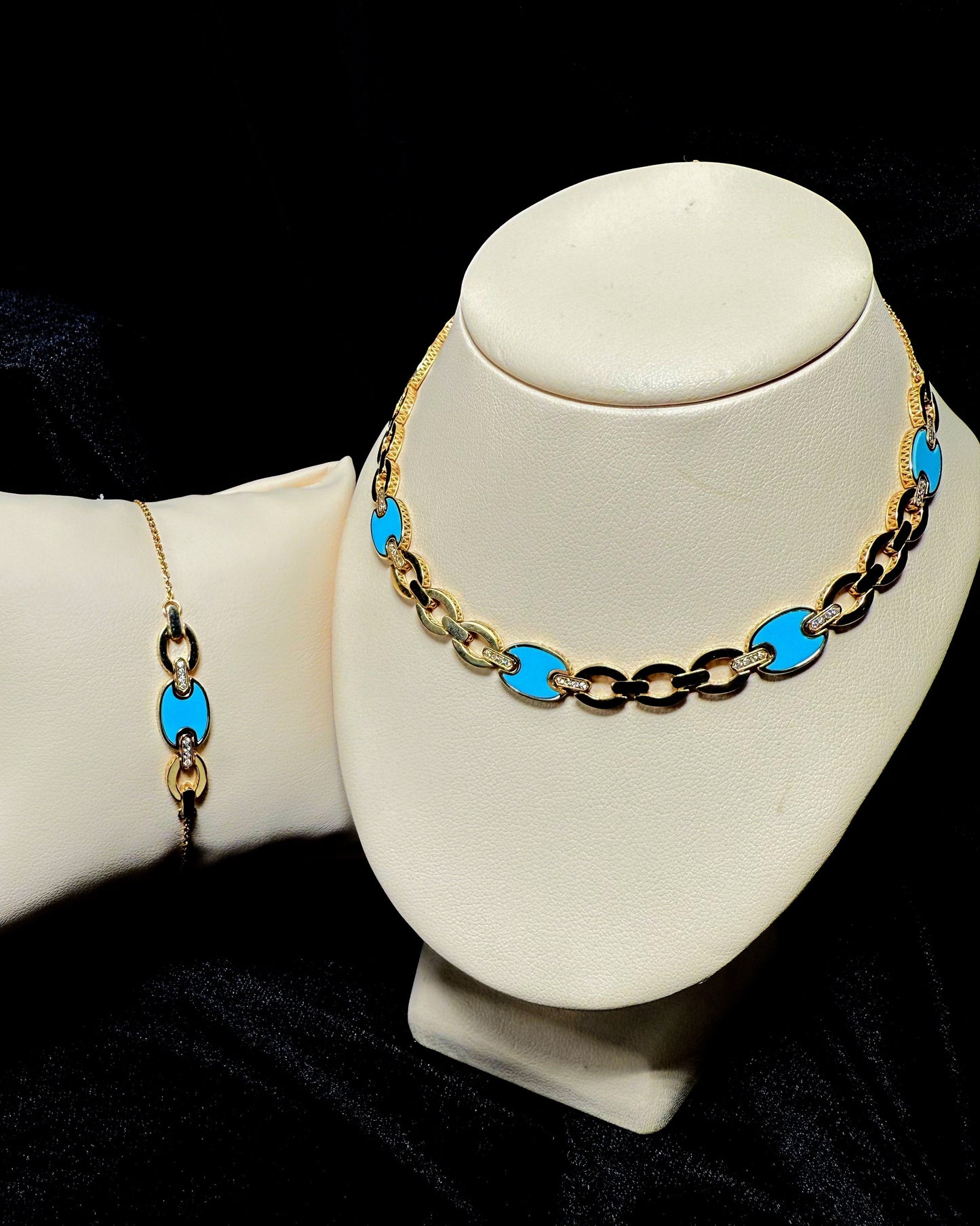 Blue Enamel Link Design 14k Yellow Gold Bracelet
