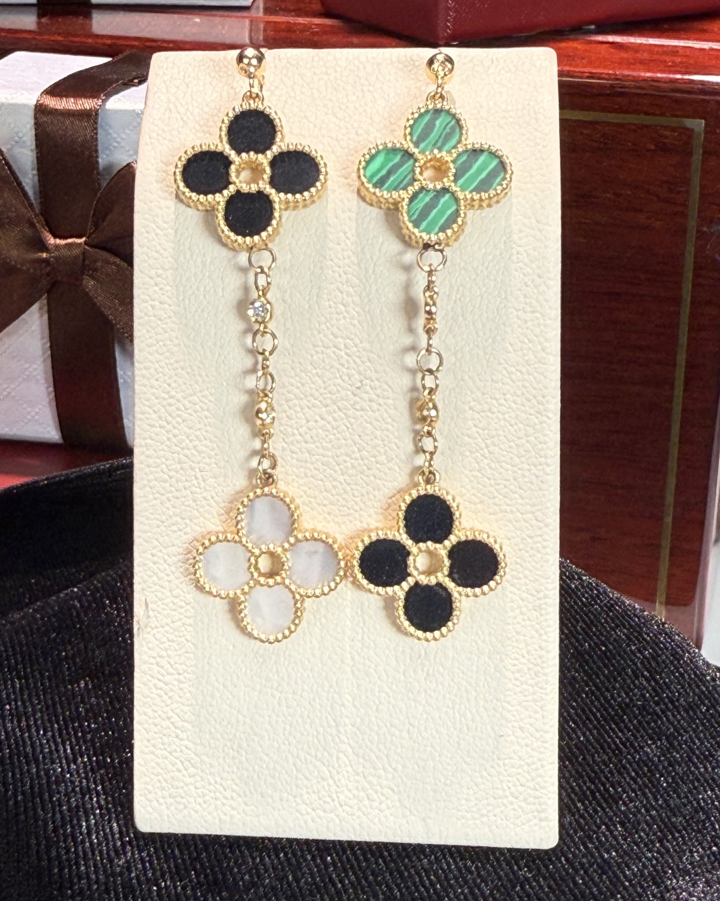 Van Cleef Inspired 14k Yellow Gold Four Pedals Dangling Earrings