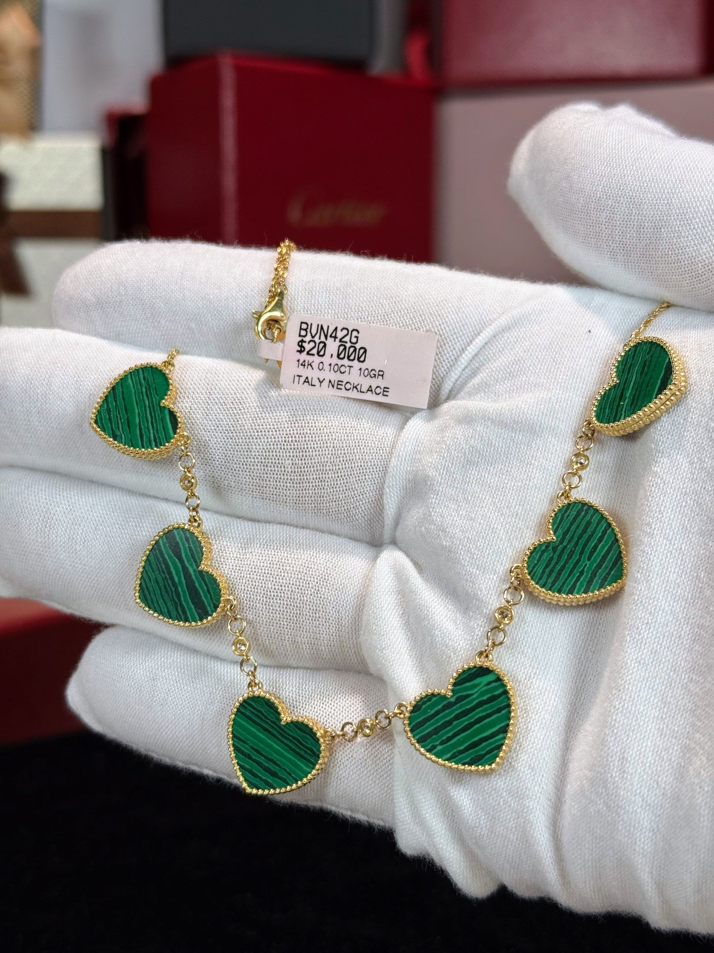 Van Cleef Inspired 14k Yellow Gold Green Malachite Heart Necklace