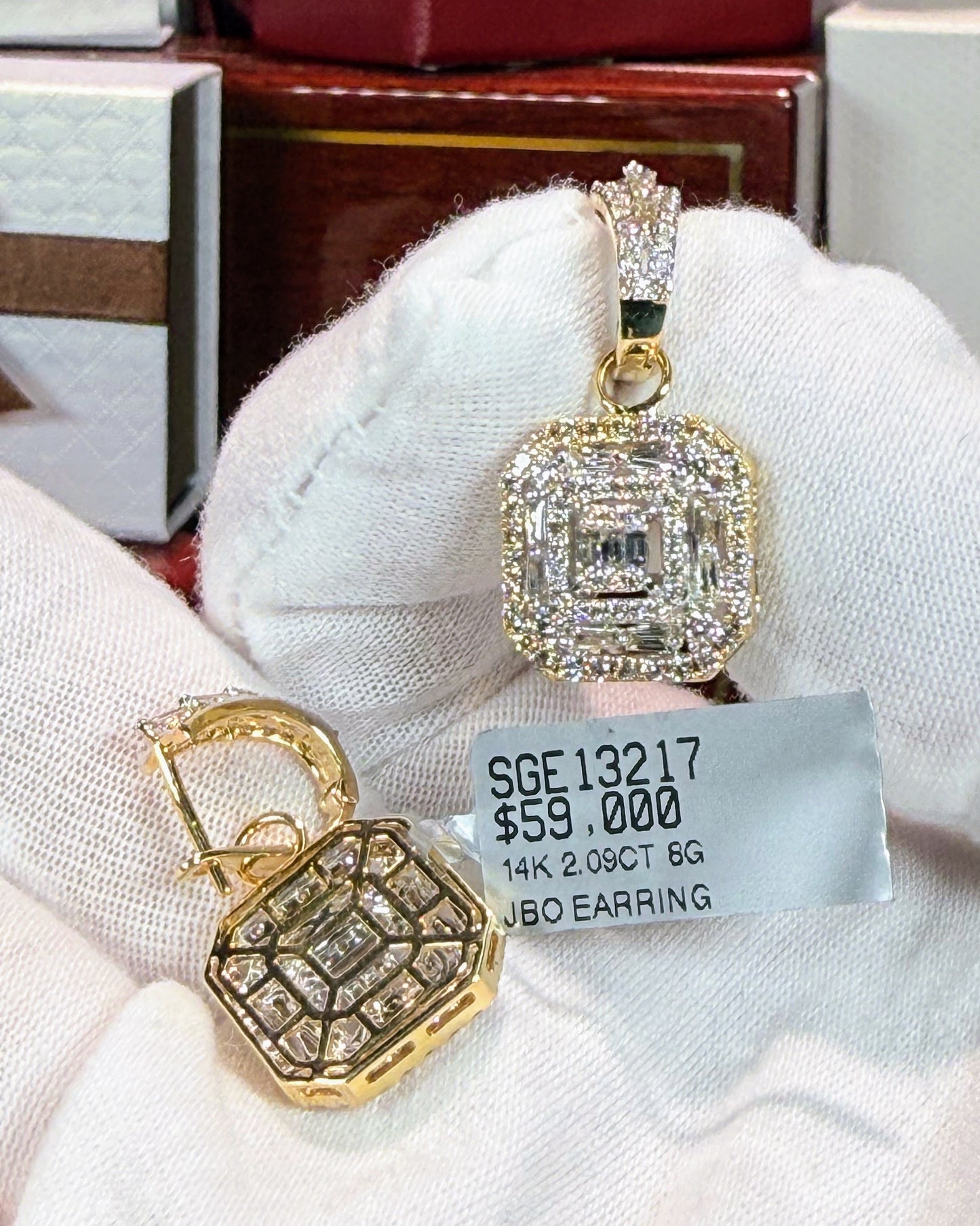 Double Halo Diamond 14k Yellow Gold Earrings