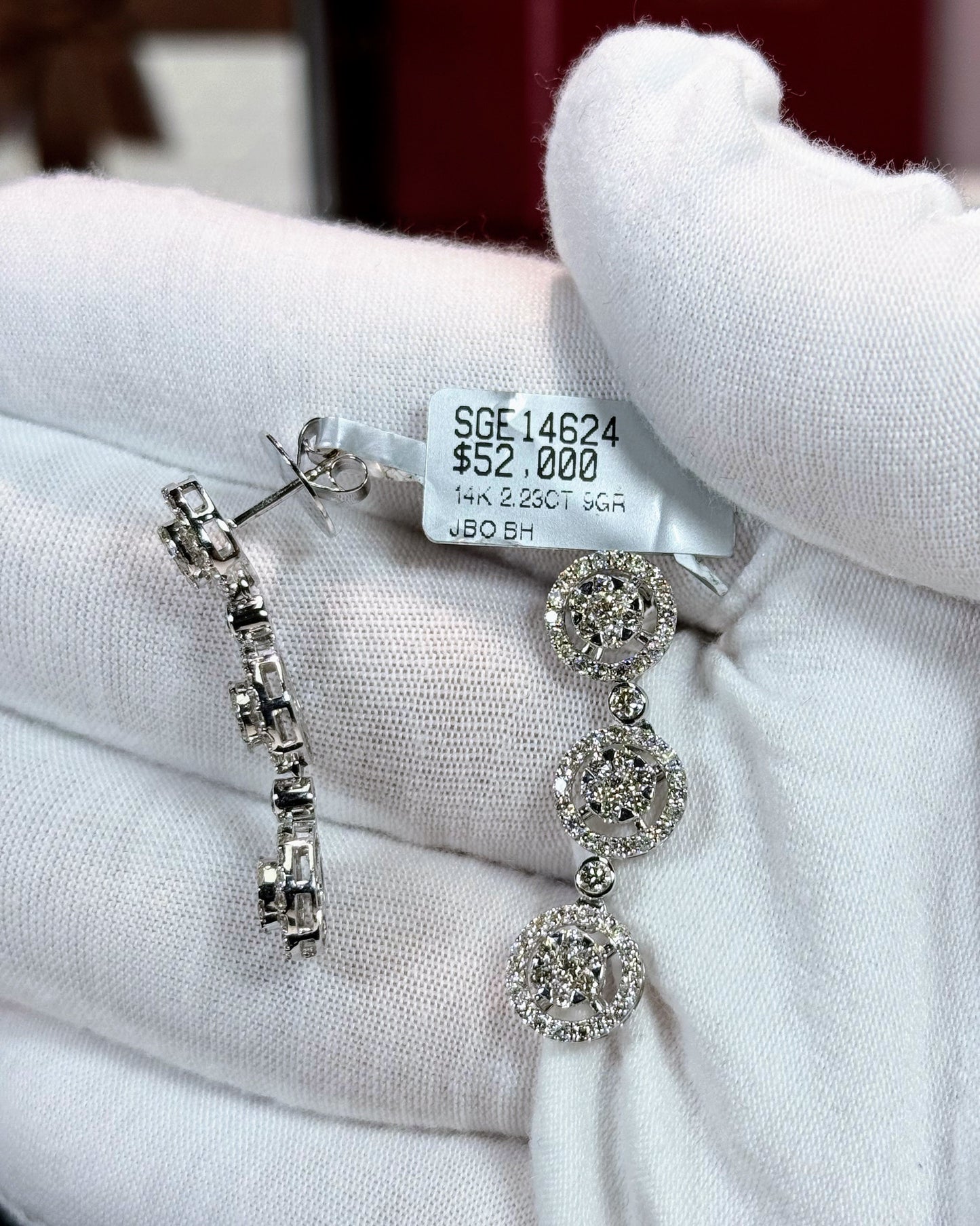 Three Halos Diamond 14k White Gold Earrings