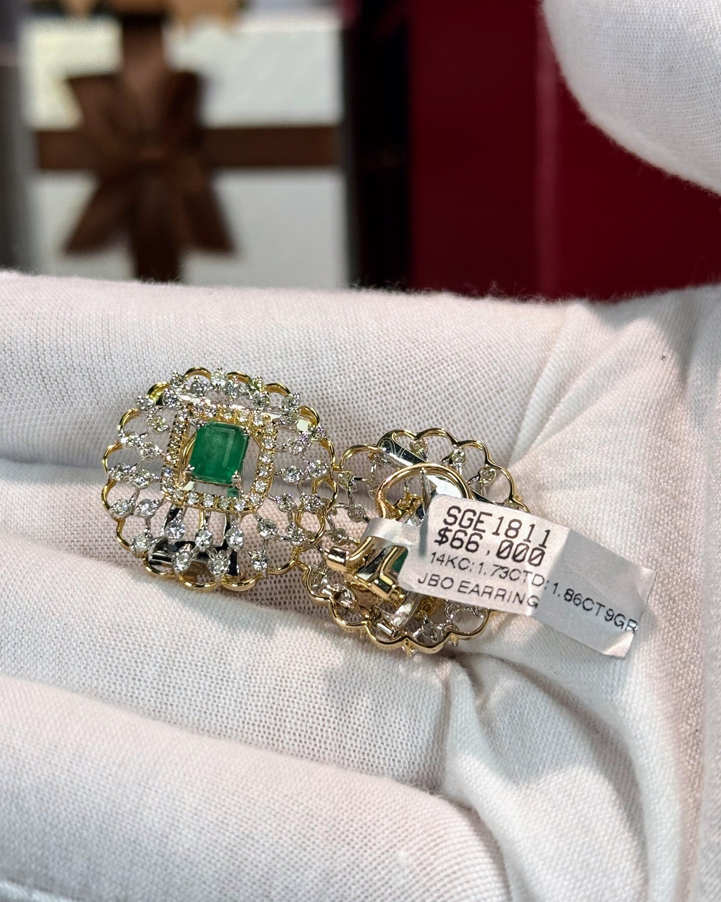 Emerald Halo 14k Yellow Gold Diamond Earrings