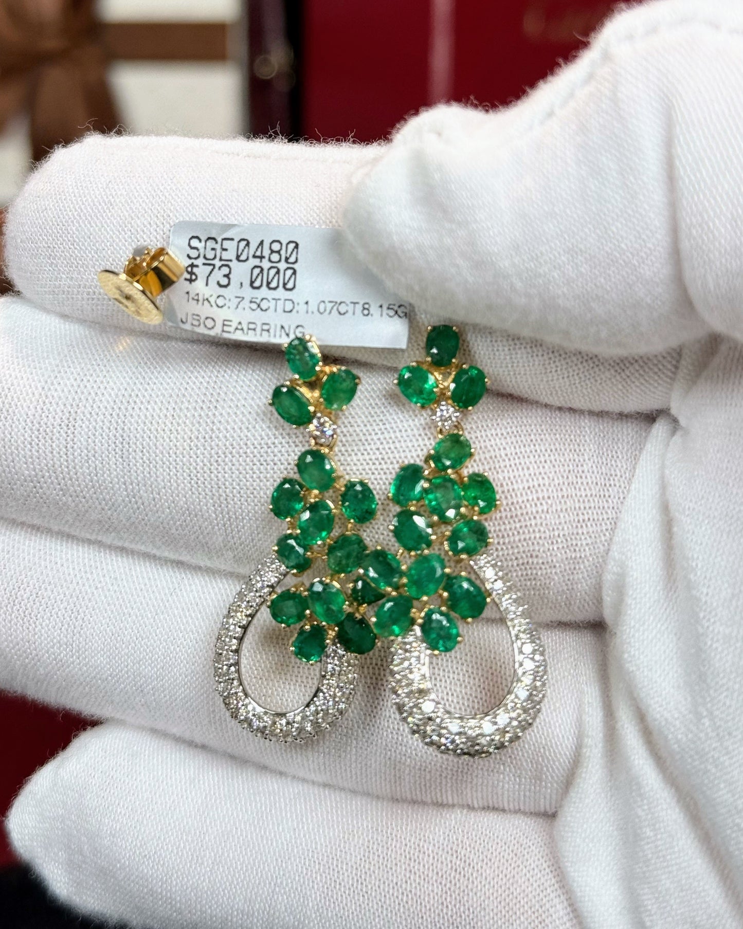Floral Emerald and Diamond 14k Yellow Gold Earrings