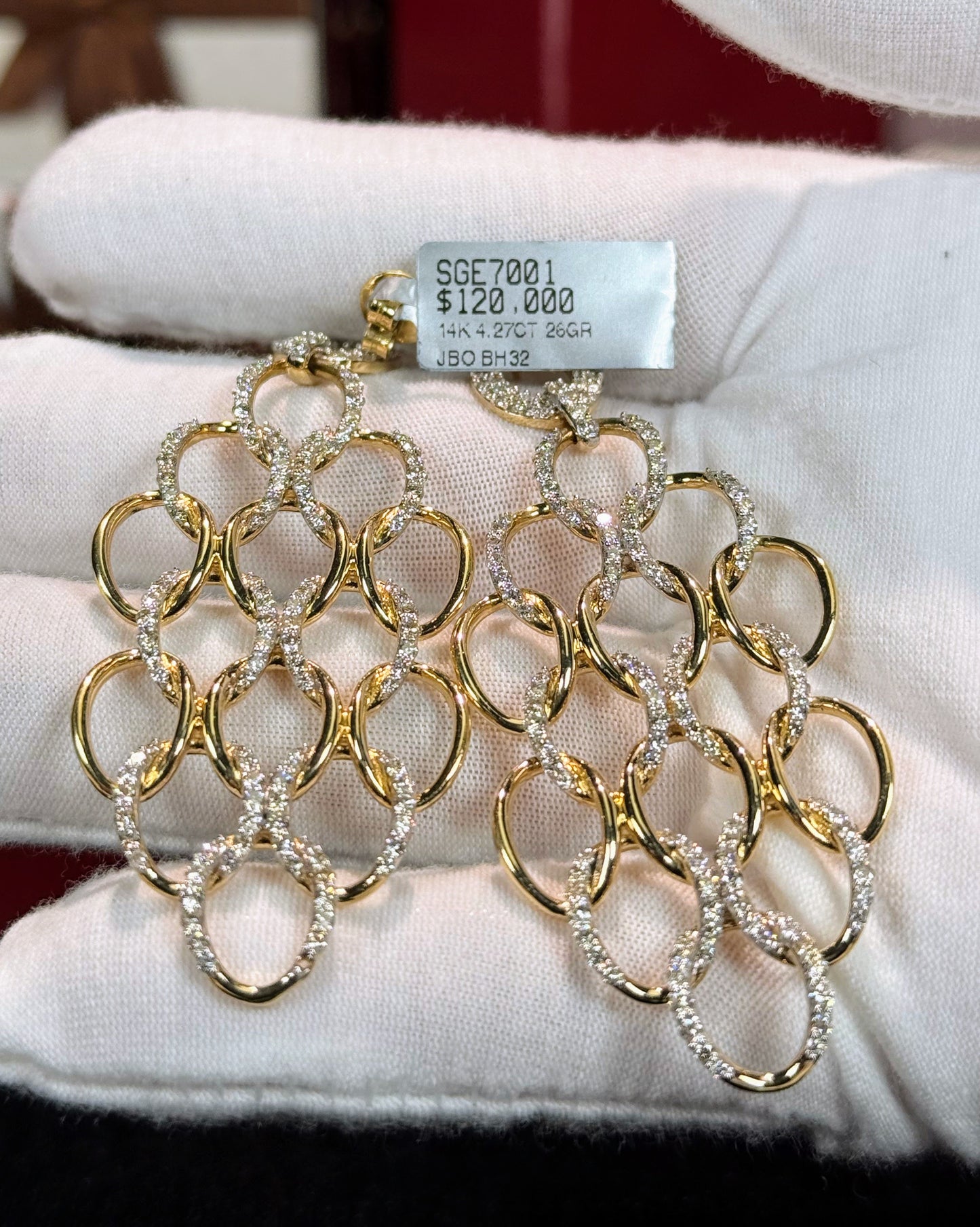 Chain Design Diamond 14k Yellow Gold Earrings