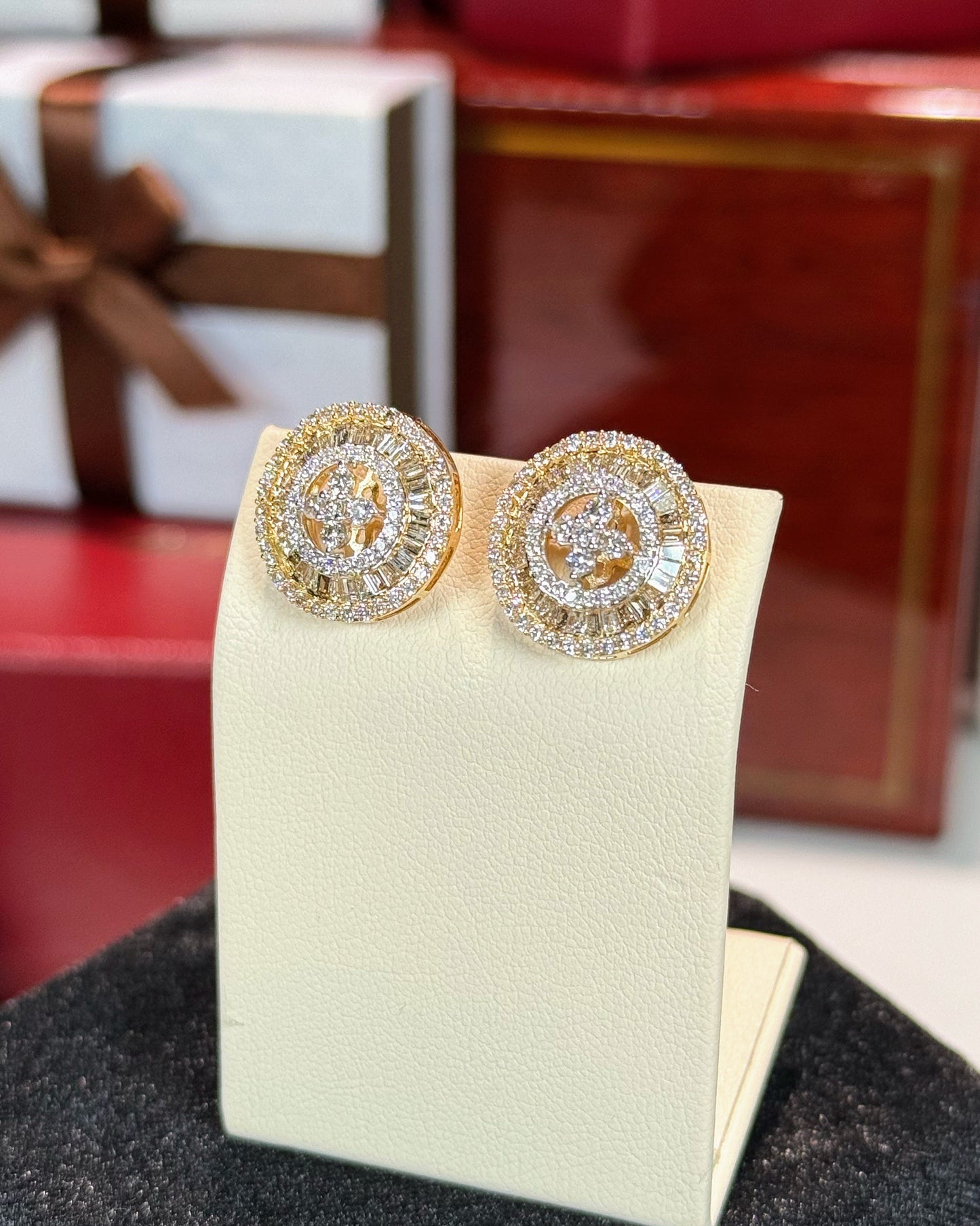 Circle Diamond 14k Yellow Gold Earrings