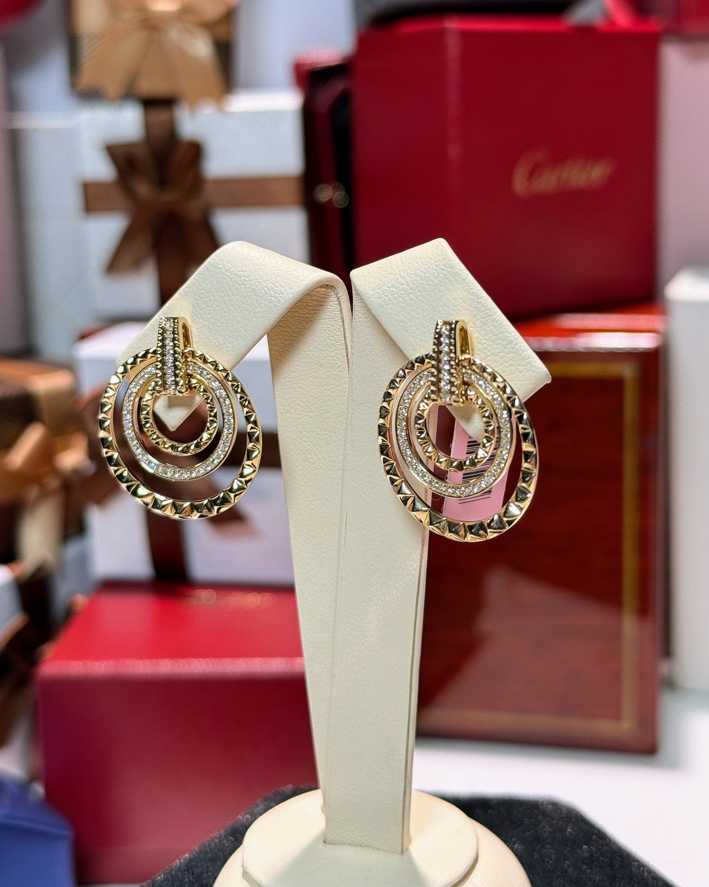 Concentric Rings 14k Yellow Gold Diamond Earrings