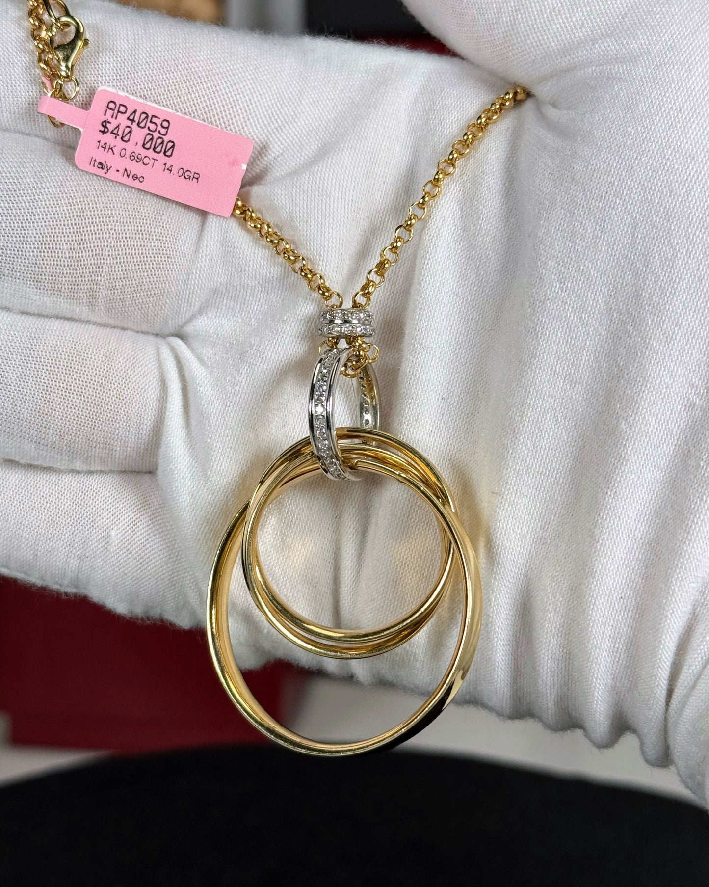 Diamond Ring and 14k Yellow Gold Rings Necklace