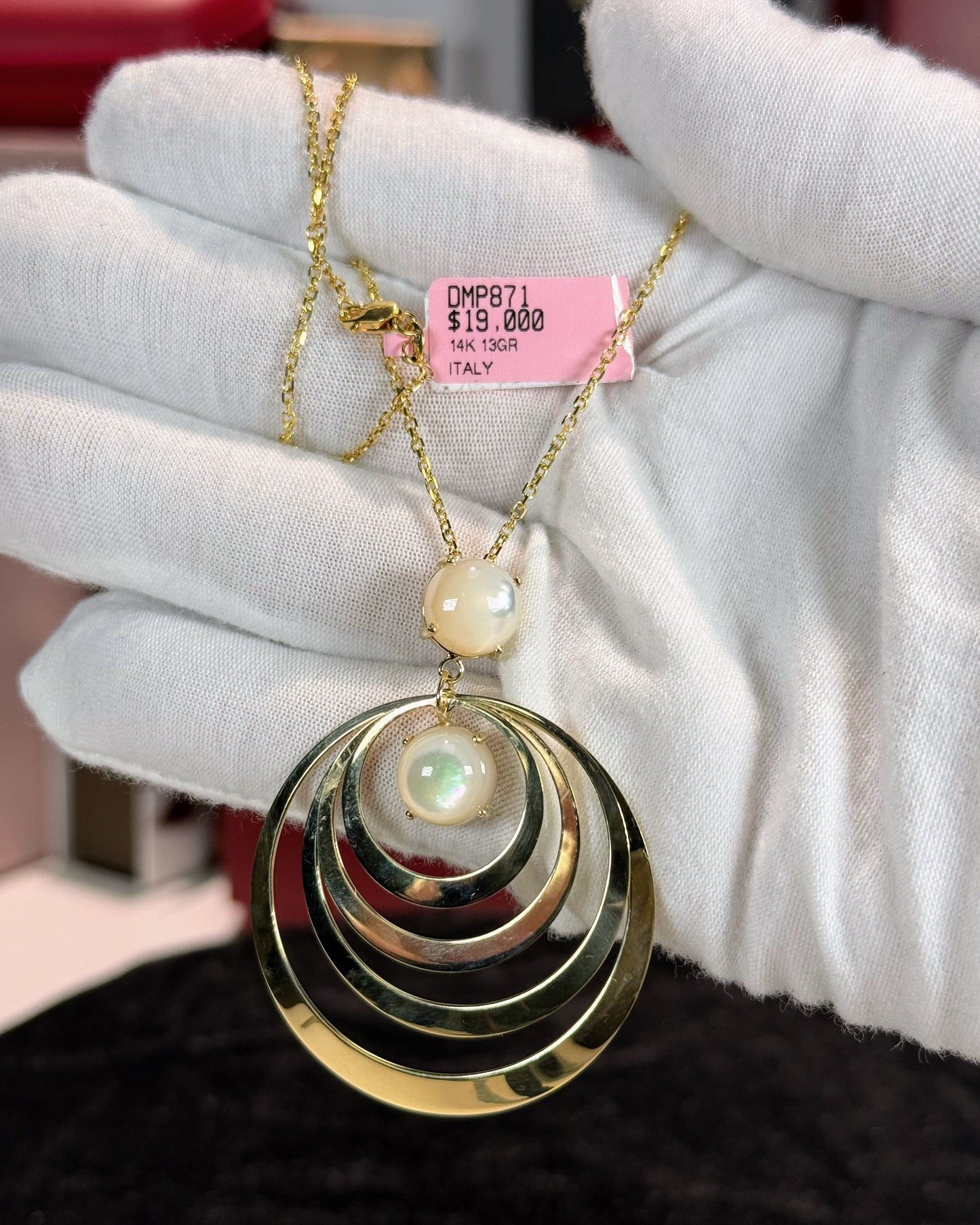 Concentric Crescents Moonstone 14k Yellow Gold Pendant Necklace